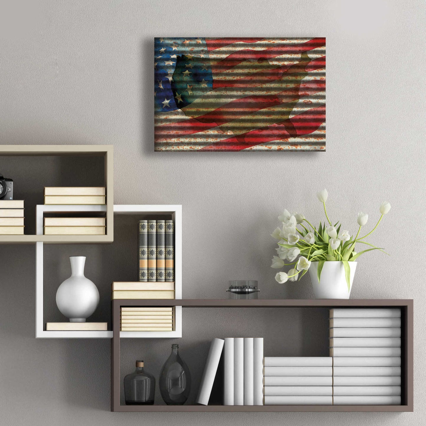 Epic Art 'American Flag on Metal' by Cindy Jacobs, Acrylic Glass Wall Art,24x16