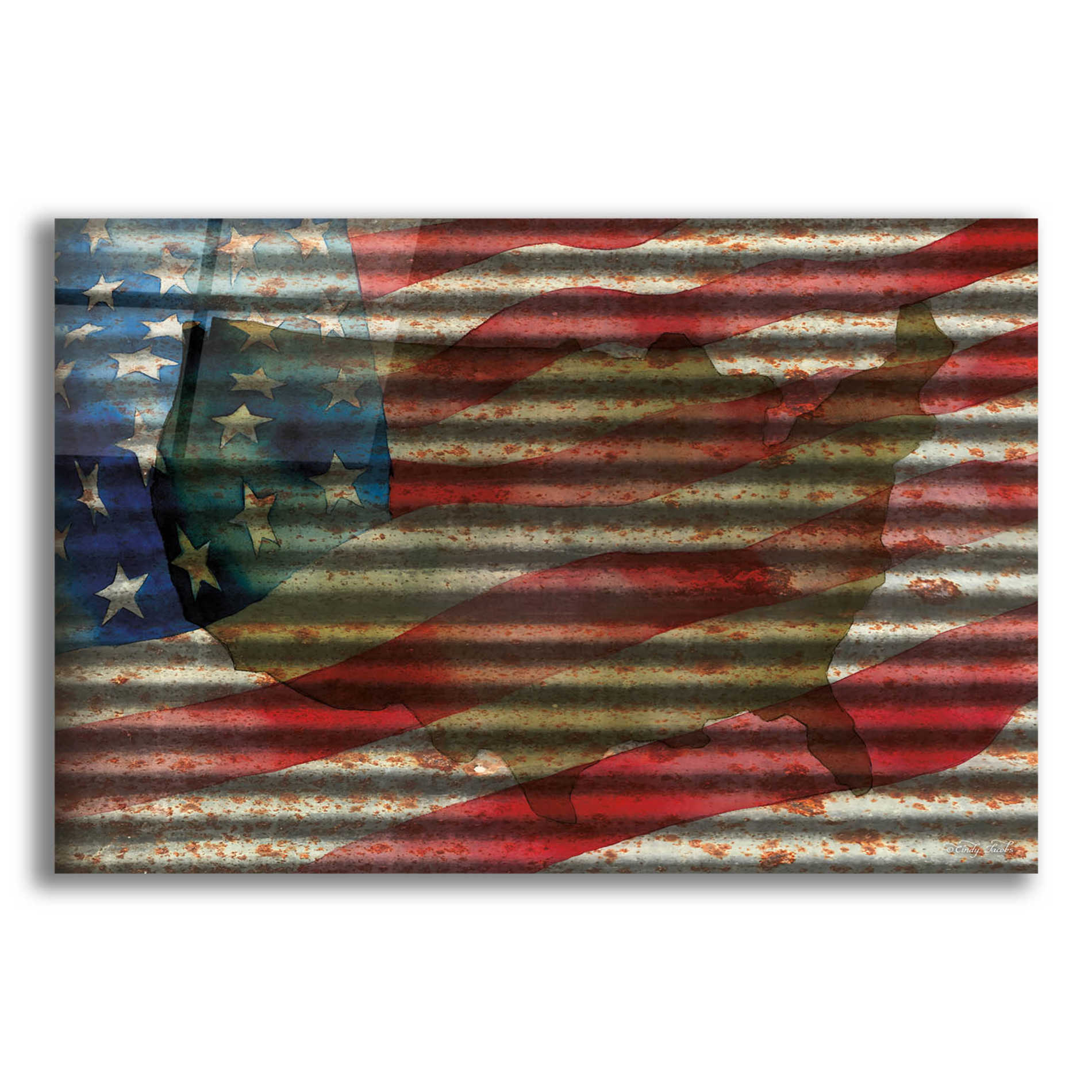 Epic Art 'American Flag on Metal' by Cindy Jacobs, Acrylic Glass Wall Art,24x16