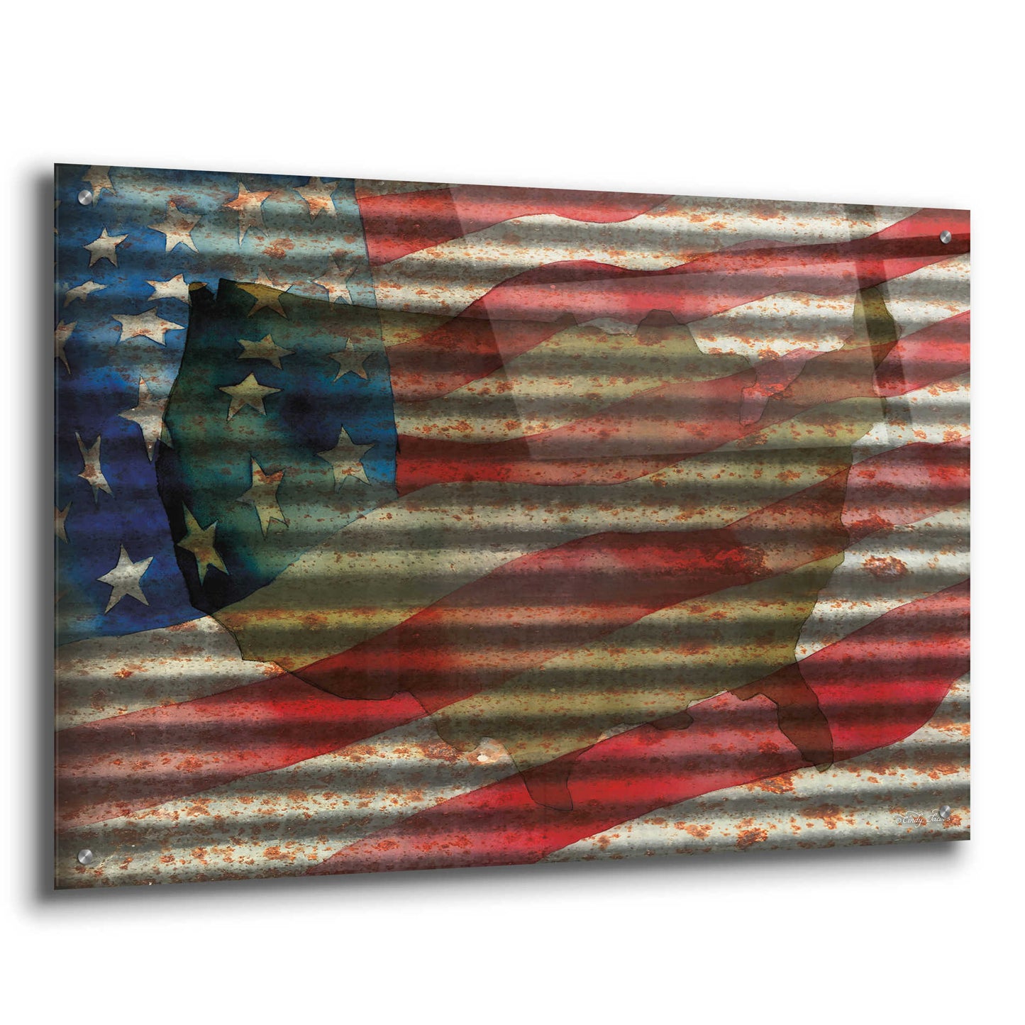 Epic Art 'American Flag on Metal' by Cindy Jacobs, Acrylic Glass Wall Art,36x24