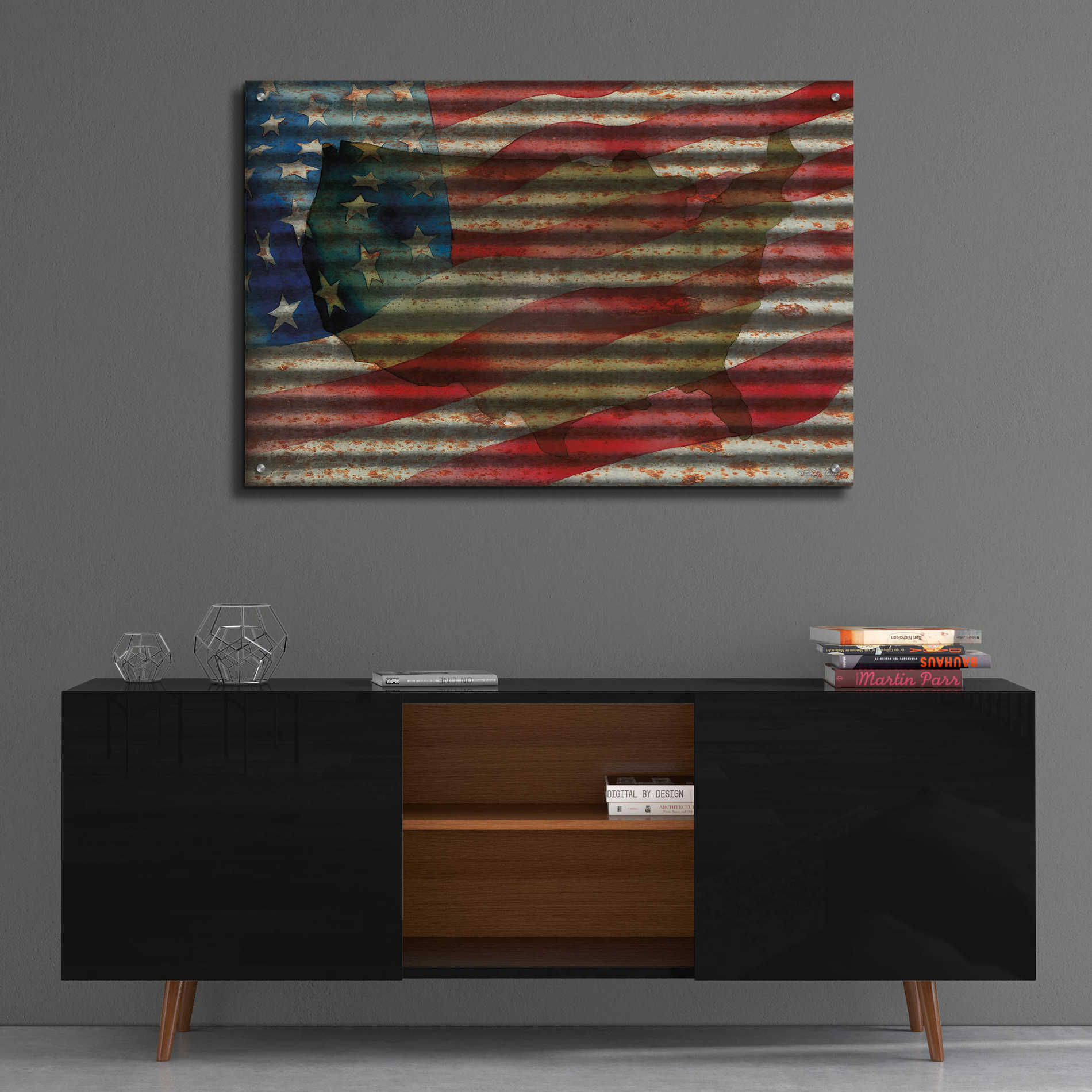 Epic Art 'American Flag on Metal' by Cindy Jacobs, Acrylic Glass Wall Art,36x24