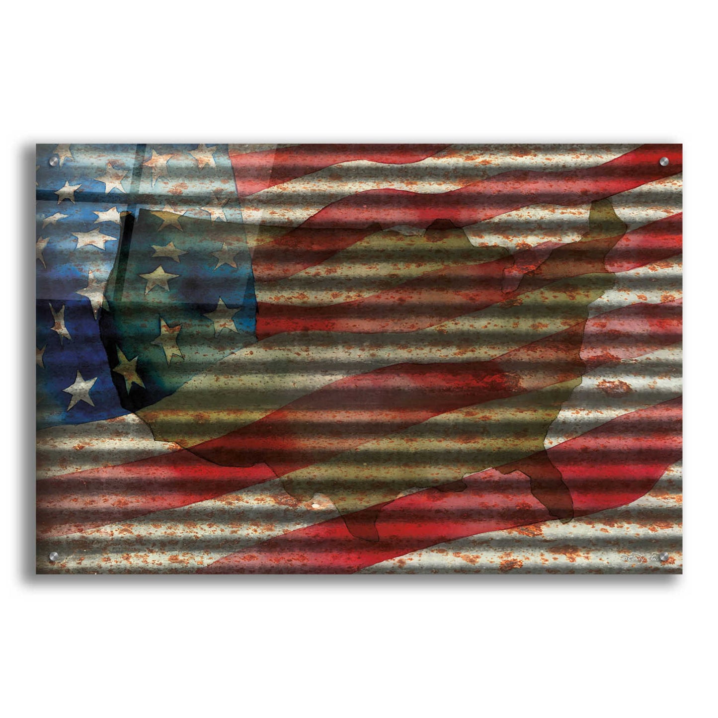 Epic Art 'American Flag on Metal' by Cindy Jacobs, Acrylic Glass Wall Art,36x24