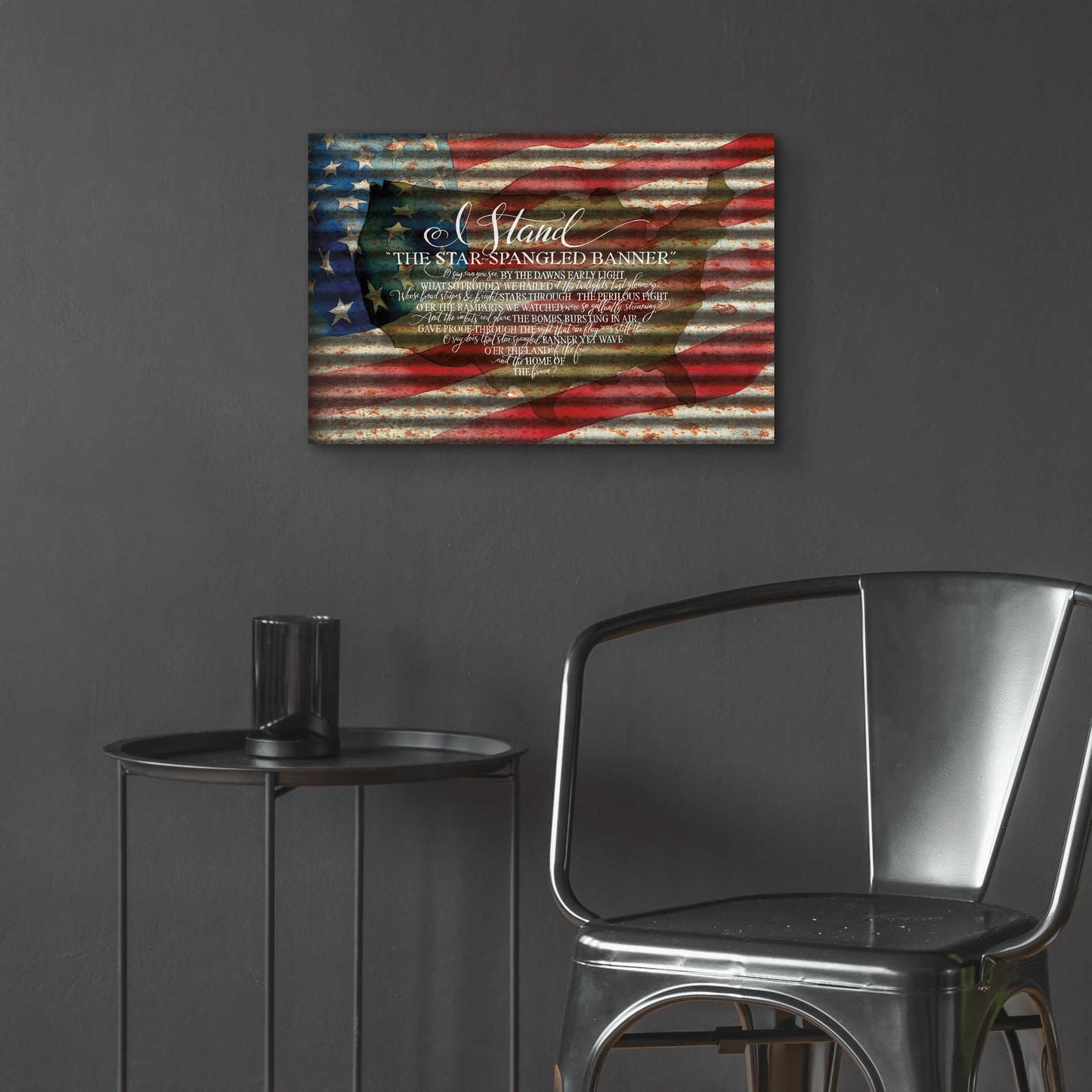 Epic Art 'I Stand American Flag on Metal' by Cindy Jacobs, Acrylic Glass Wall Art,24x16
