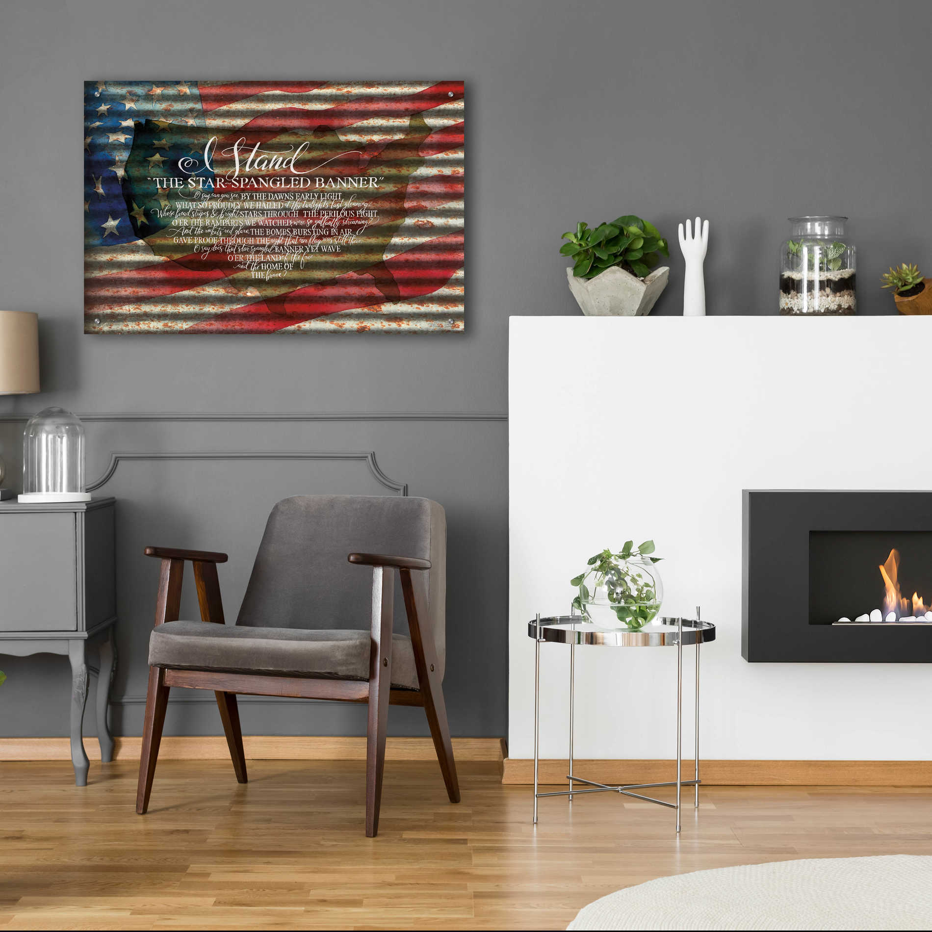 Epic Art 'I Stand American Flag on Metal' by Cindy Jacobs, Acrylic Glass Wall Art,36x24