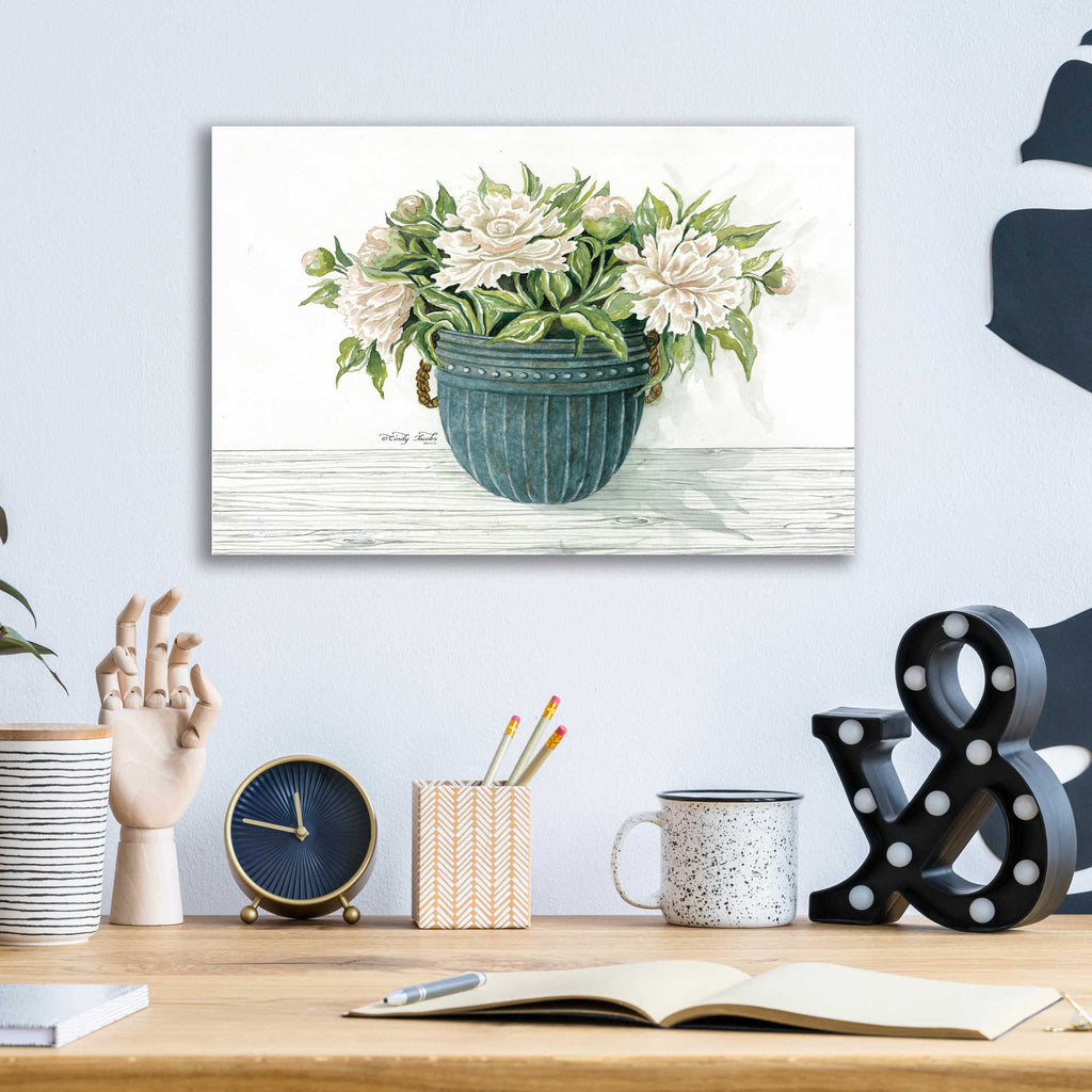 Epic Art 'Galvanized Pot Peonies' by Cindy Jacobs, Acrylic Glass Wall Art,16x12