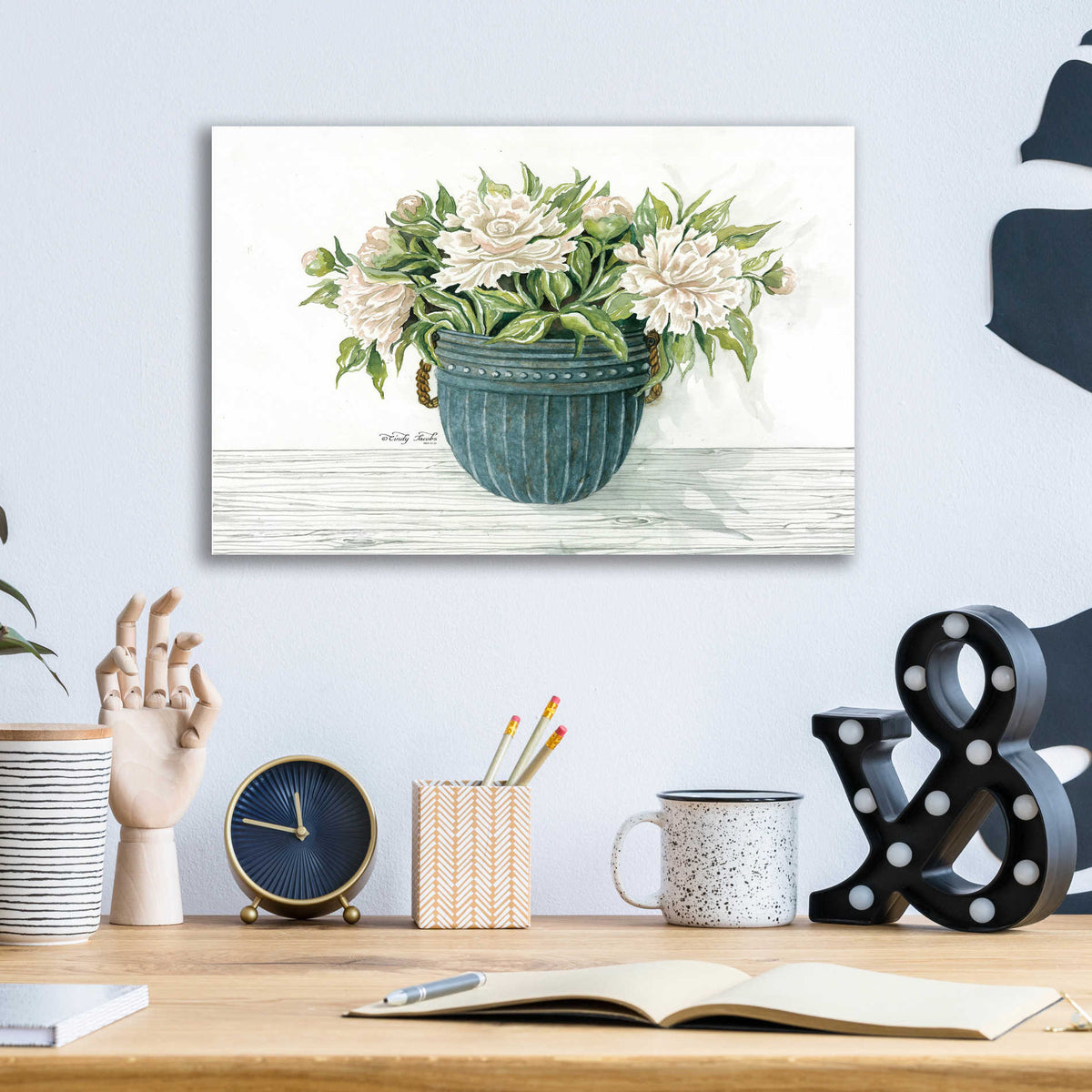 Epic Art 'Galvanized Pot Peonies' by Cindy Jacobs, Acrylic Glass Wall Art,16x12