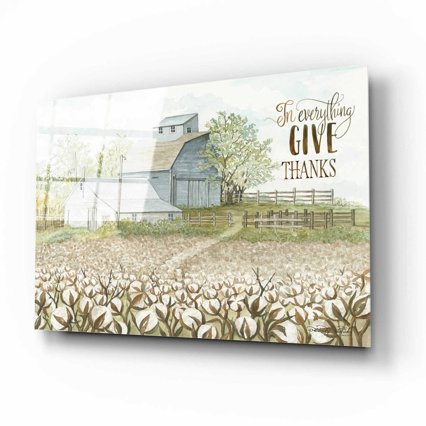 Epic Art 'In Everything Give Thanks Farmhouse' by Cindy Jacobs, Acrylic Glass Wall Art,16x12