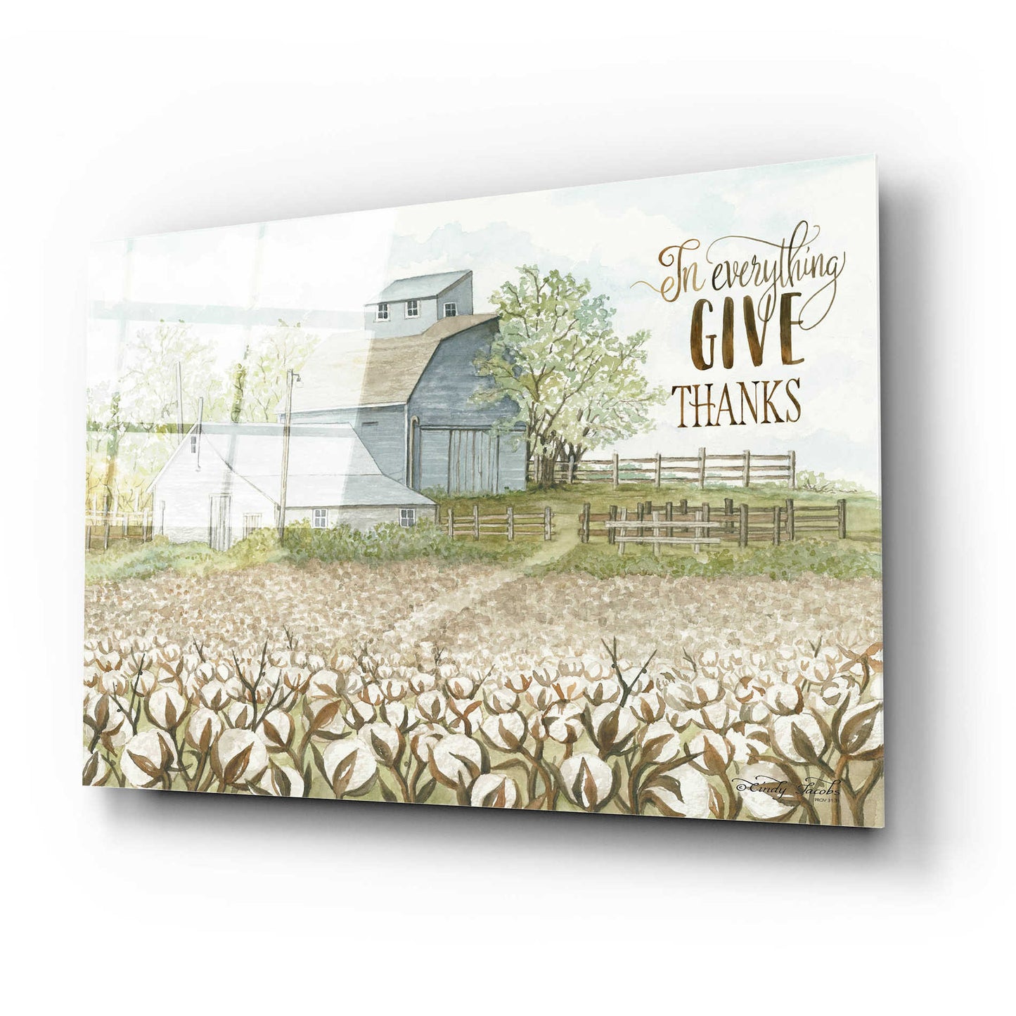 Epic Art 'In Everything Give Thanks Farmhouse' by Cindy Jacobs, Acrylic Glass Wall Art,24x16