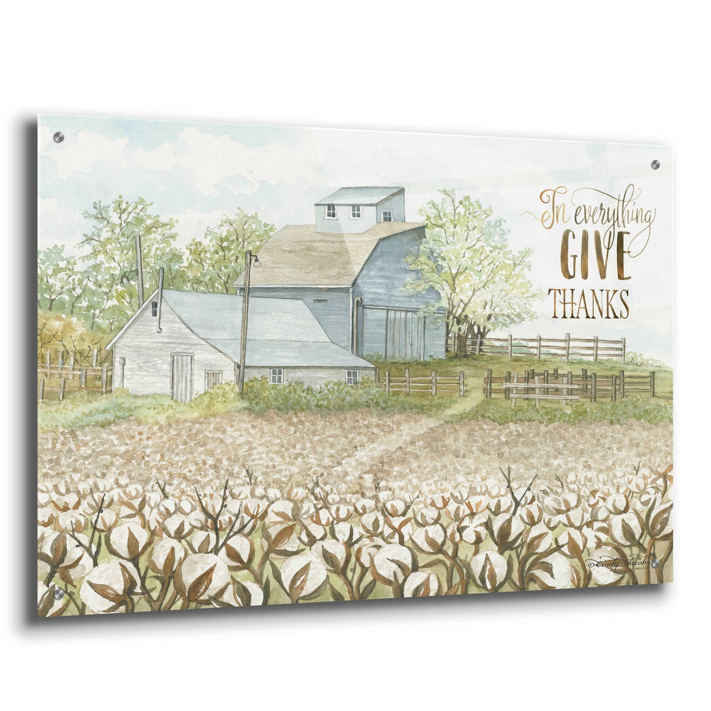 Epic Art 'In Everything Give Thanks Farmhouse' by Cindy Jacobs, Acrylic Glass Wall Art,36x24