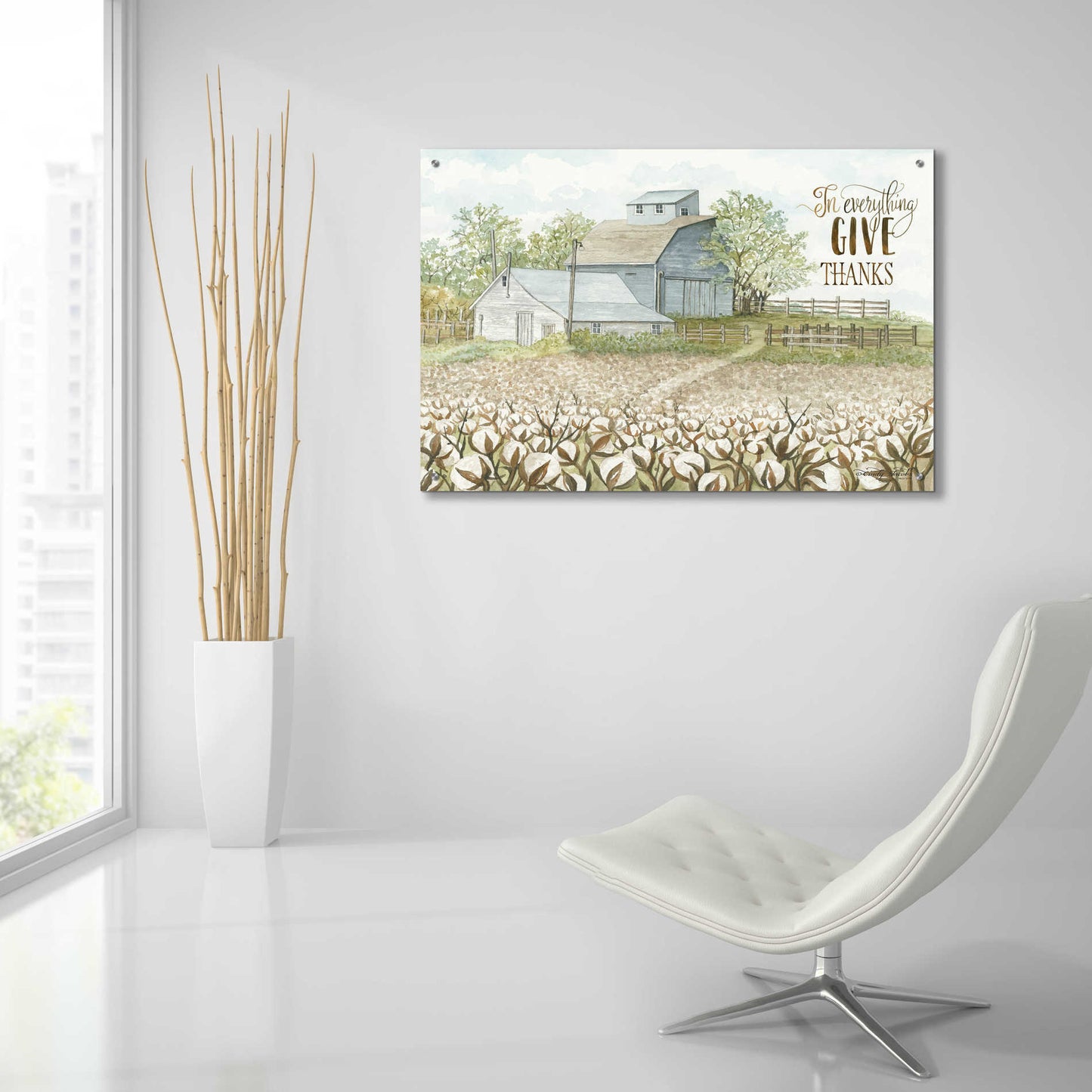 Epic Art 'In Everything Give Thanks Farmhouse' by Cindy Jacobs, Acrylic Glass Wall Art,36x24