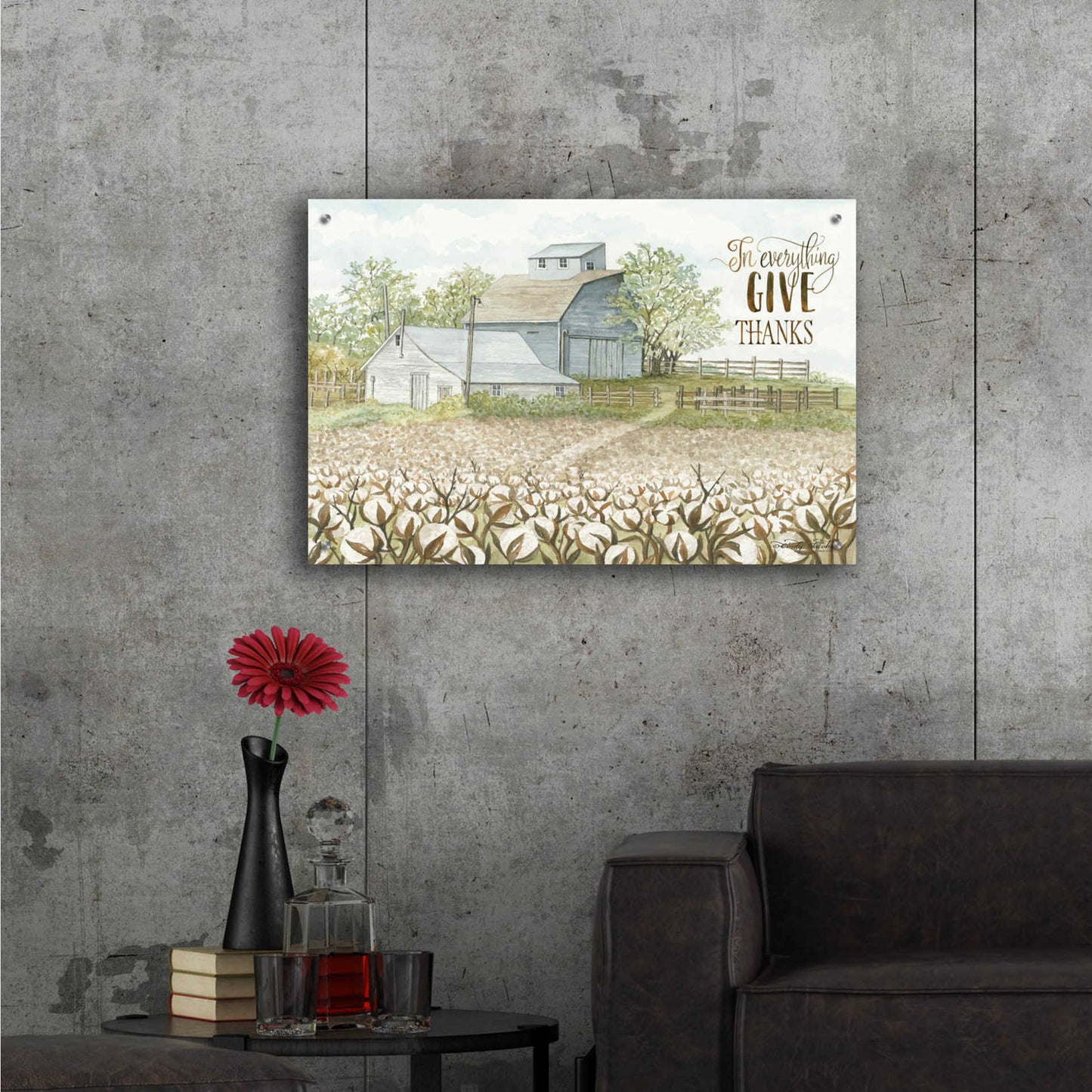 Epic Art 'In Everything Give Thanks Farmhouse' by Cindy Jacobs, Acrylic Glass Wall Art,36x24