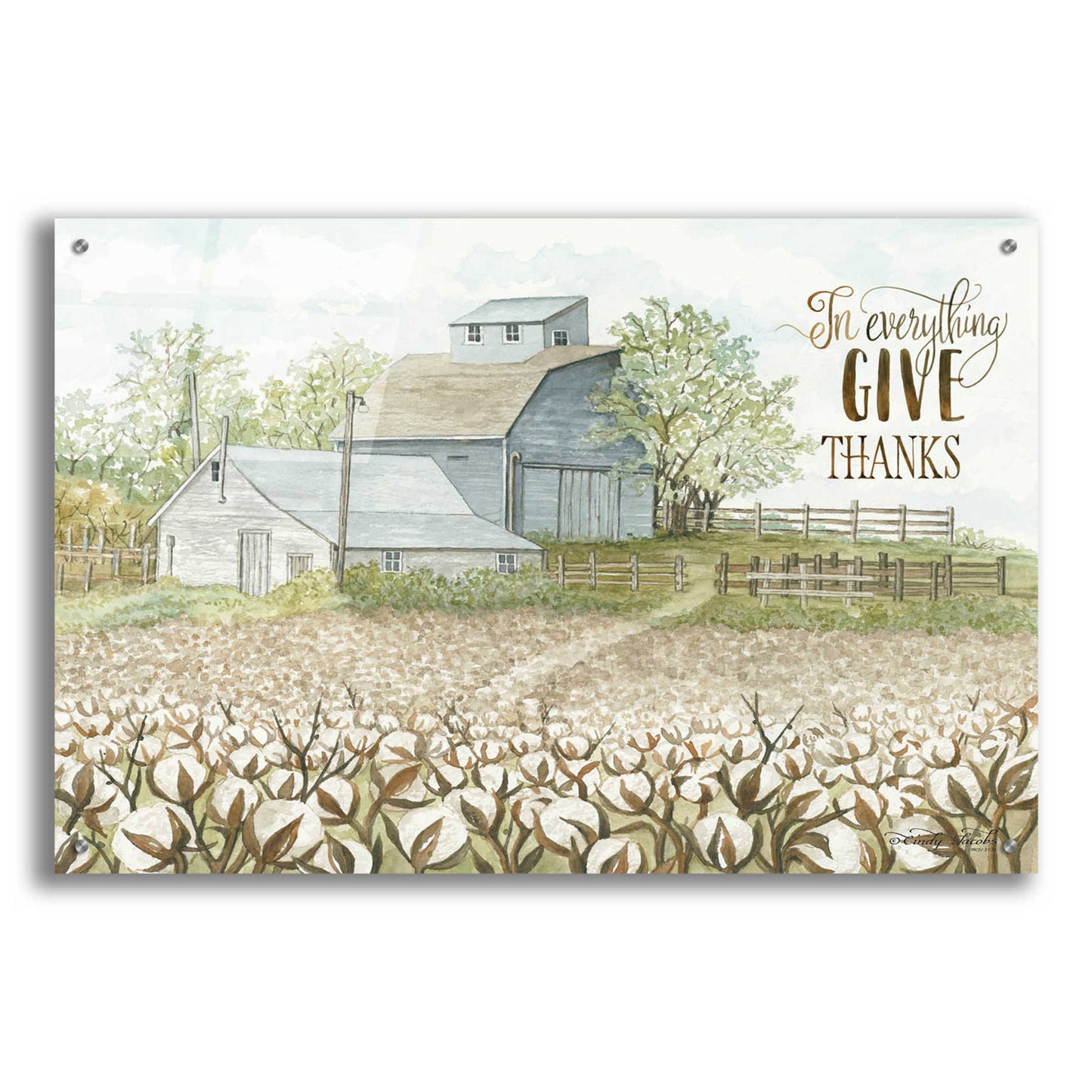 Epic Art 'In Everything Give Thanks Farmhouse' by Cindy Jacobs, Acrylic Glass Wall Art,36x24