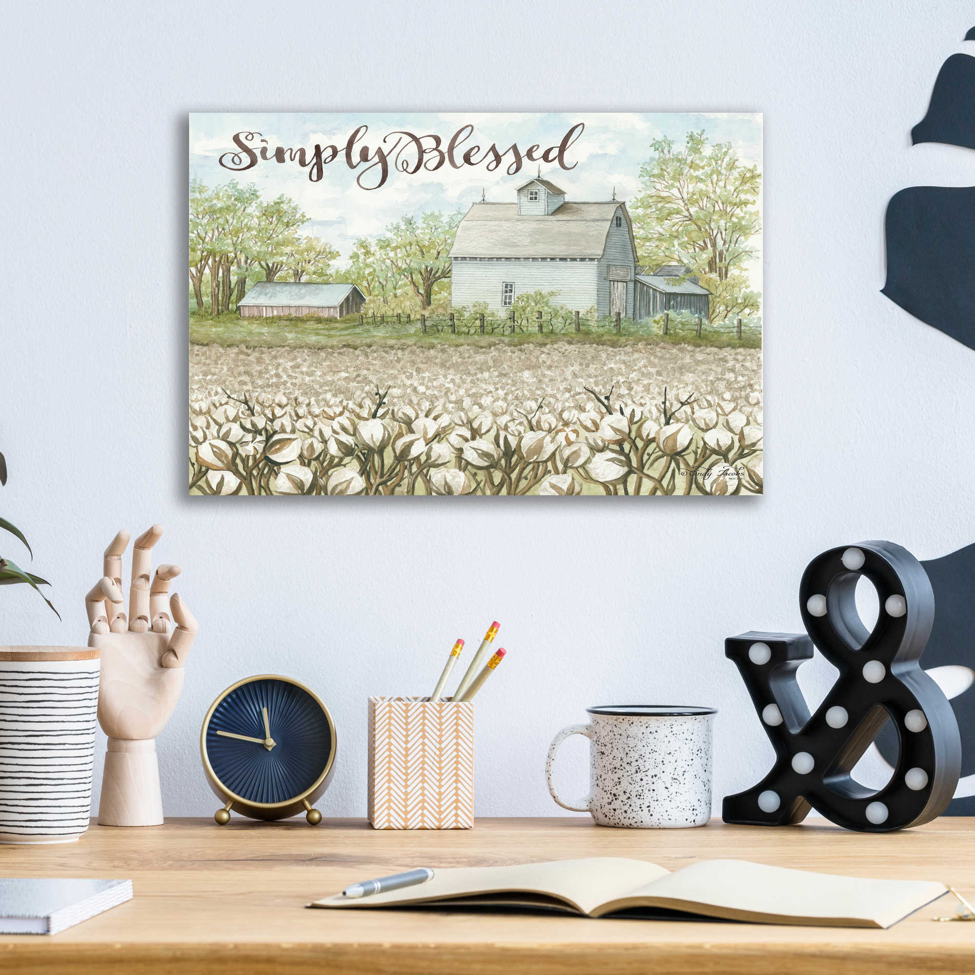 Epic Art 'Simply Blessed Farmhouse' by Cindy Jacobs, Acrylic Glass Wall Art,16x12