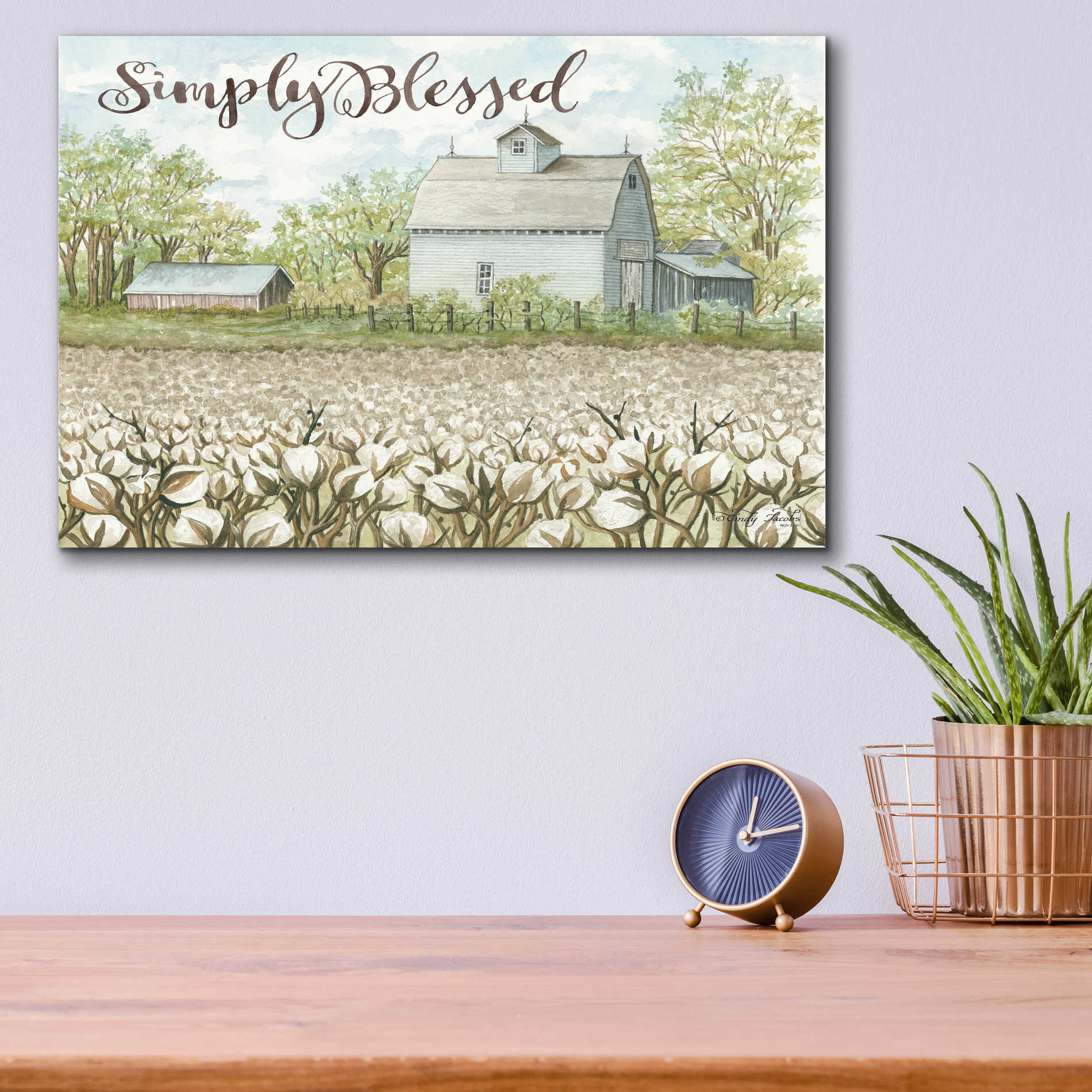 Epic Art 'Simply Blessed Farmhouse' by Cindy Jacobs, Acrylic Glass Wall Art,16x12