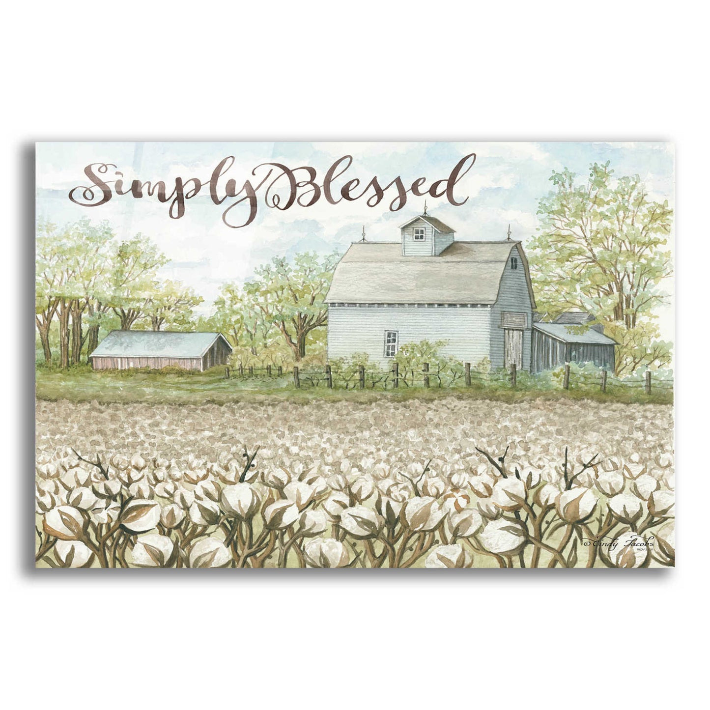 Epic Art 'Simply Blessed Farmhouse' by Cindy Jacobs, Acrylic Glass Wall Art,16x12