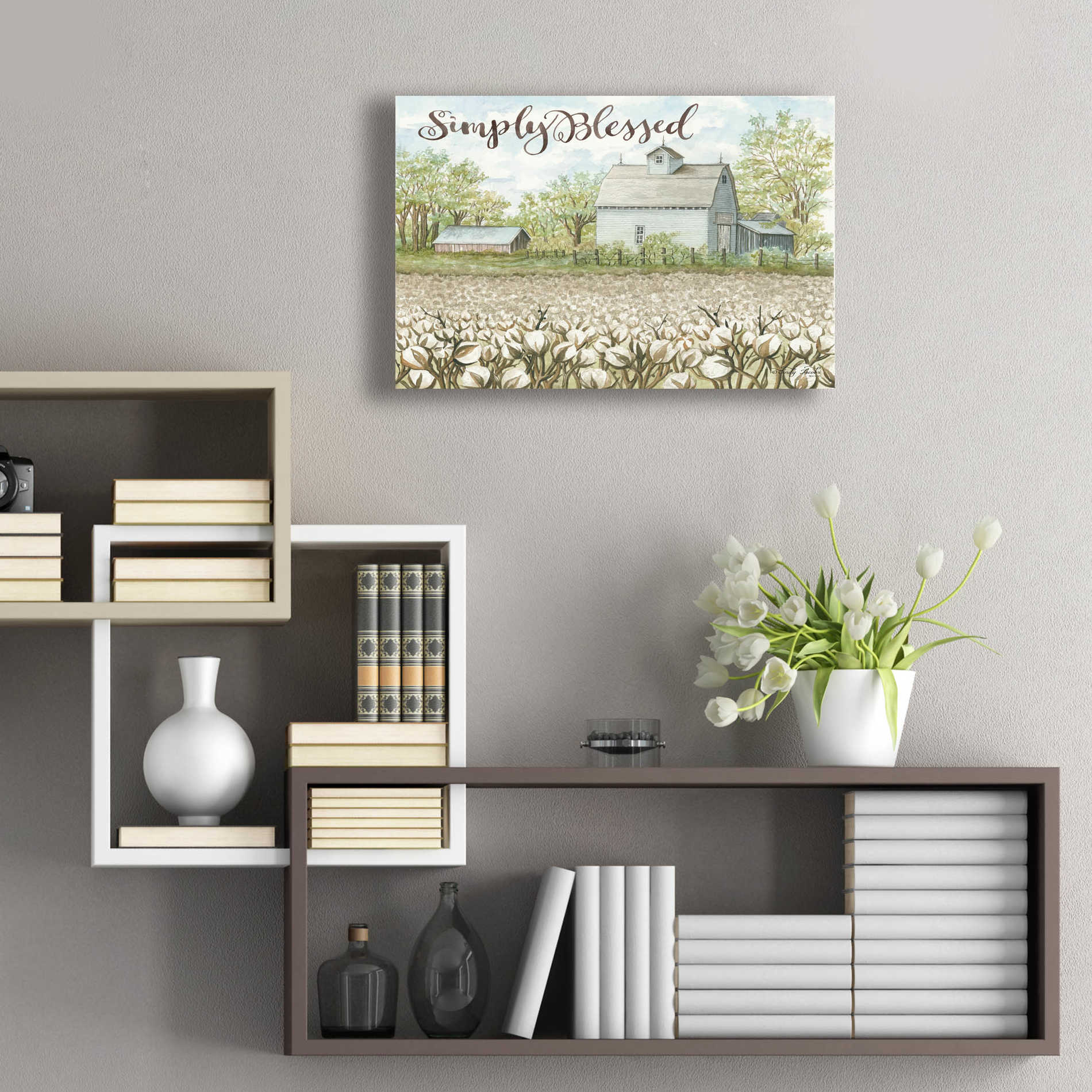 Epic Art 'Simply Blessed Farmhouse' by Cindy Jacobs, Acrylic Glass Wall Art,24x16