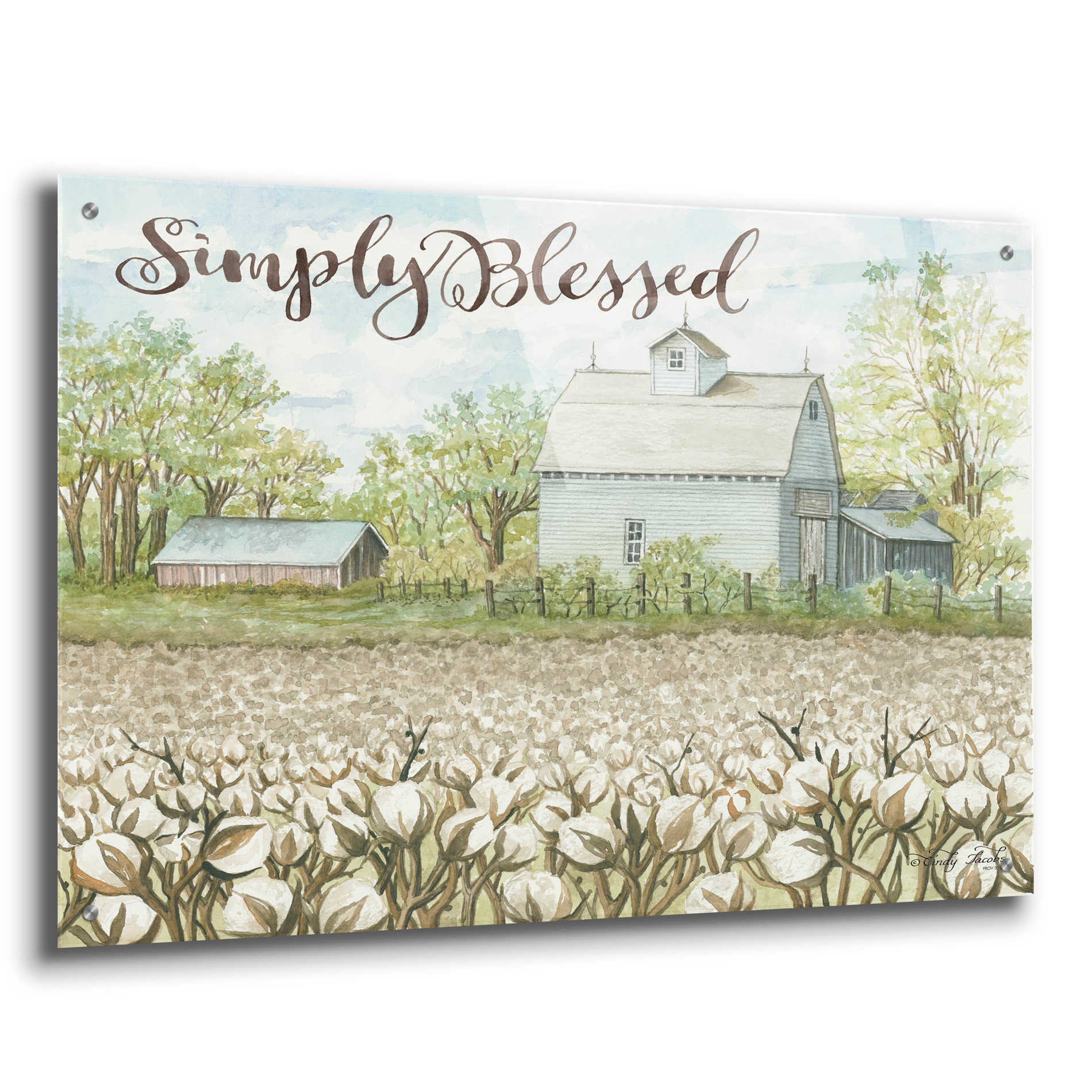 Epic Art 'Simply Blessed Farmhouse' by Cindy Jacobs, Acrylic Glass Wall Art,36x24