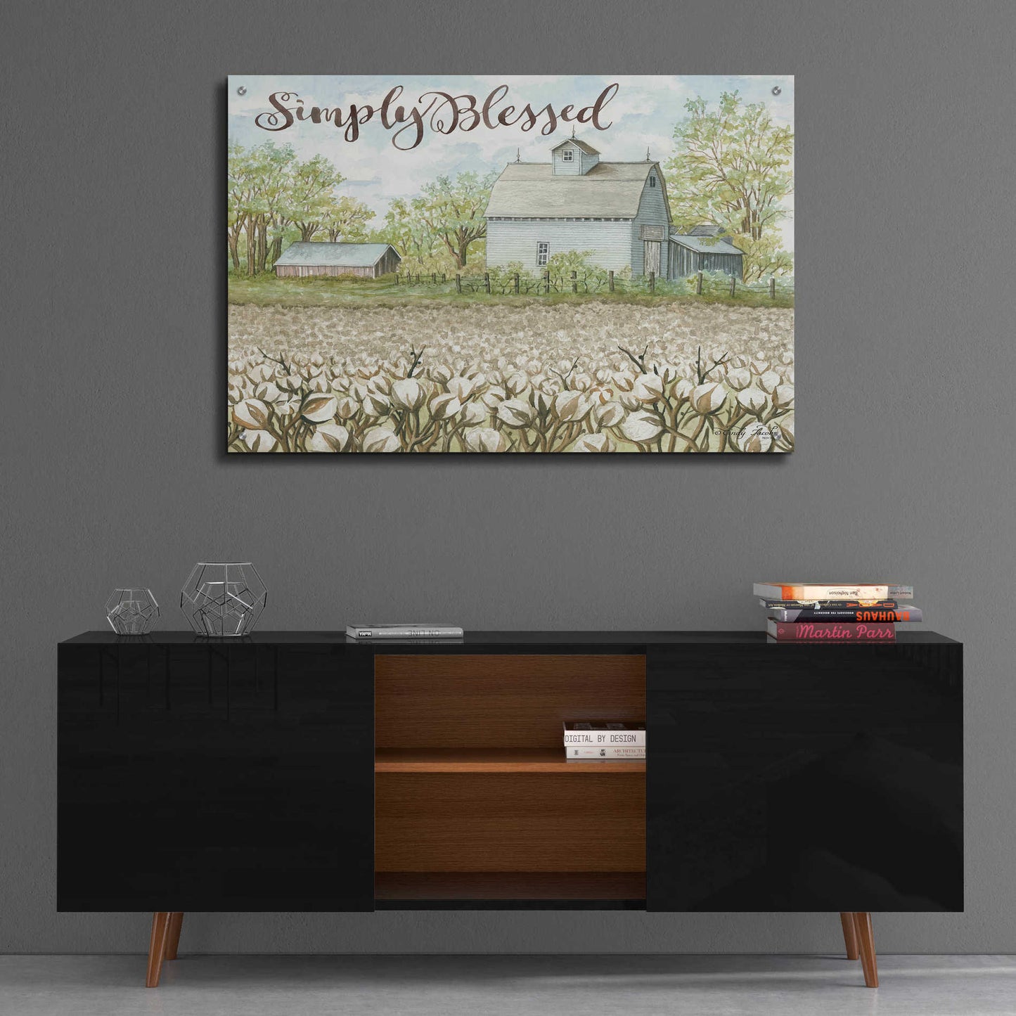 Epic Art 'Simply Blessed Farmhouse' by Cindy Jacobs, Acrylic Glass Wall Art,36x24