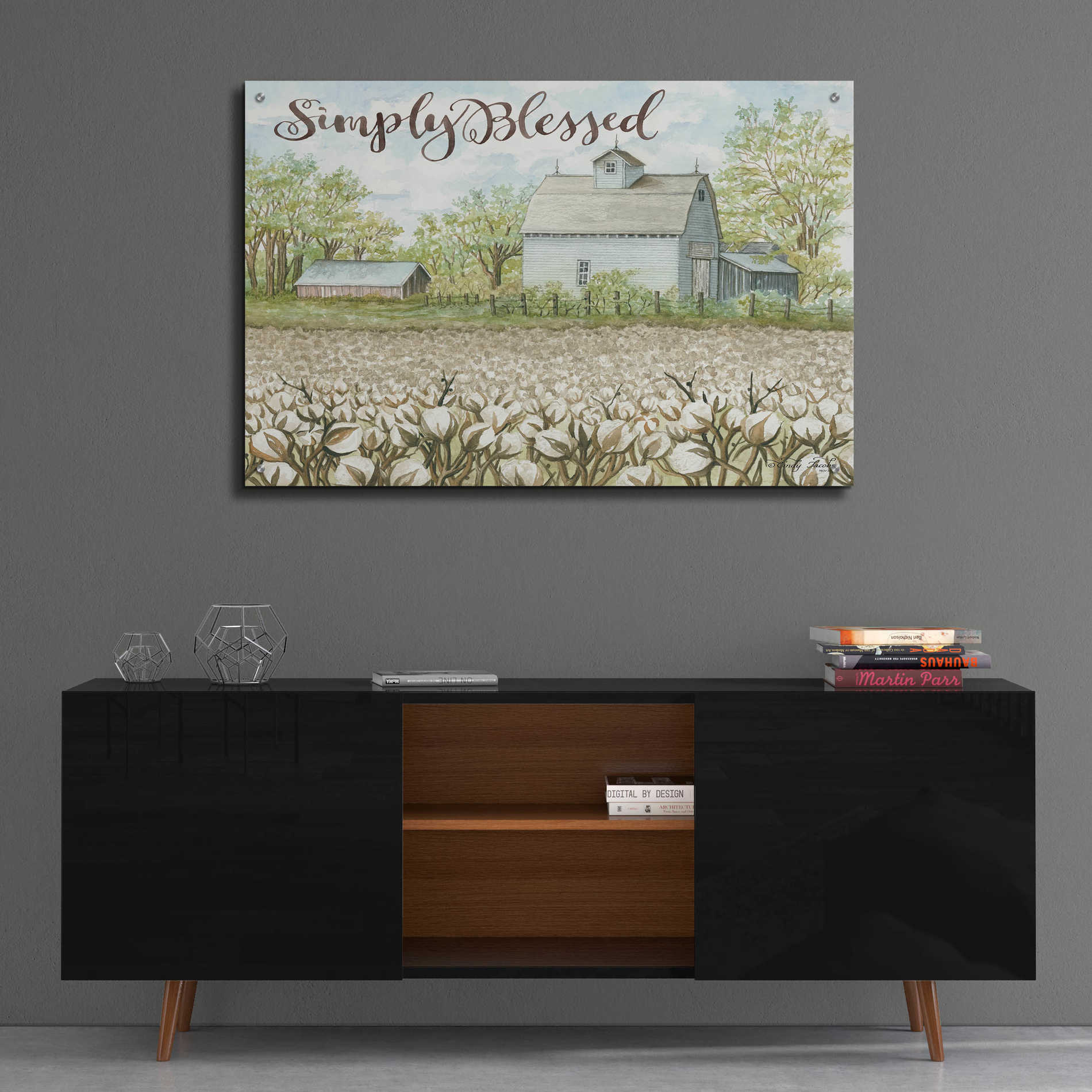 Epic Art 'Simply Blessed Farmhouse' by Cindy Jacobs, Acrylic Glass Wall Art,36x24