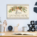 Epic Art 'Love Gathers Here Stitch' by Cindy Jacobs, Acrylic Glass Wall Art,16x12
