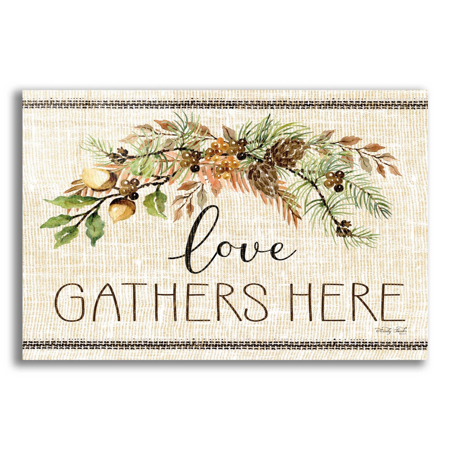 Epic Art 'Love Gathers Here Stitch' by Cindy Jacobs, Acrylic Glass Wall Art,16x12