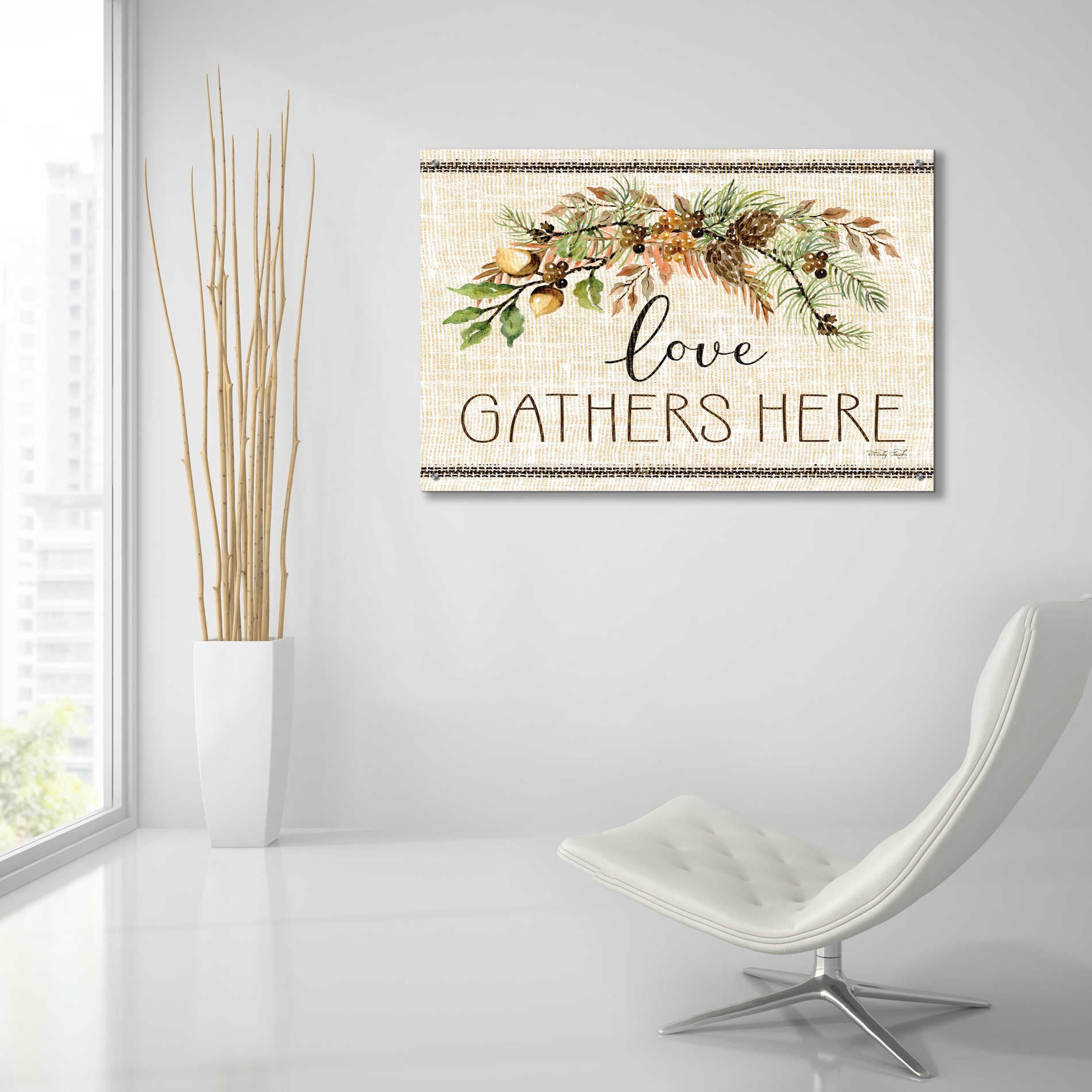 Epic Art 'Love Gathers Here Stitch' by Cindy Jacobs, Acrylic Glass Wall Art,36x24