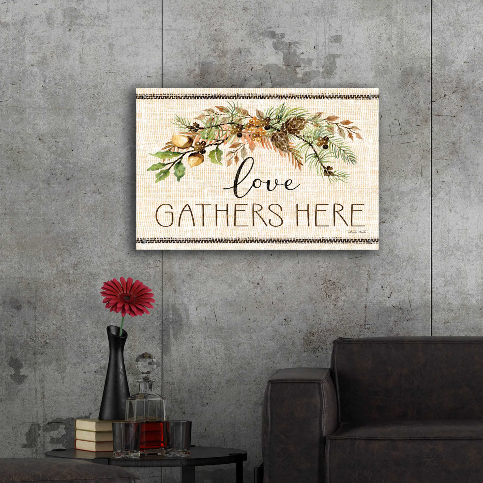Epic Art 'Love Gathers Here Stitch' by Cindy Jacobs, Acrylic Glass Wall Art,36x24