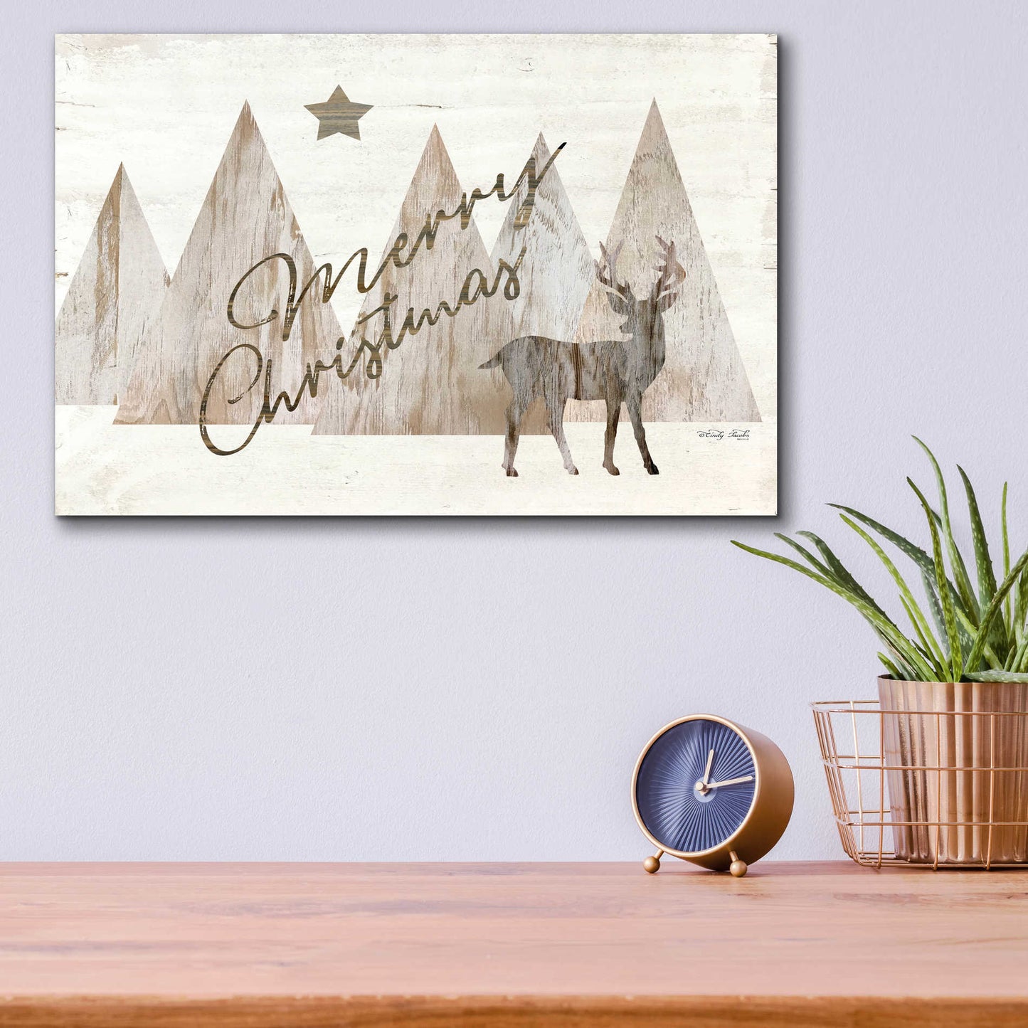 Epic Art 'Merry Christmas Deer 2' by Cindy Jacobs, Acrylic Glass Wall Art,16x12