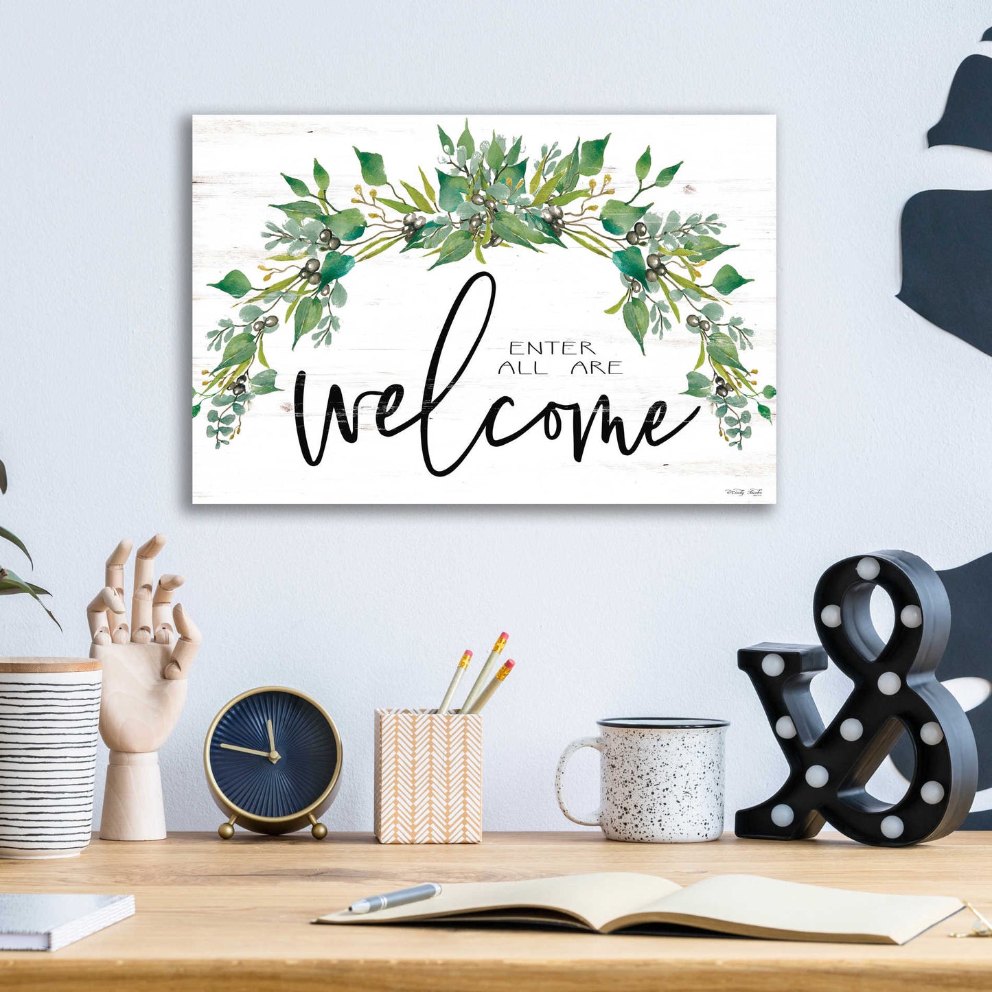 Epic Art 'Enter All Are Welcome' by Cindy Jacobs, Acrylic Glass Wall Art,16x12
