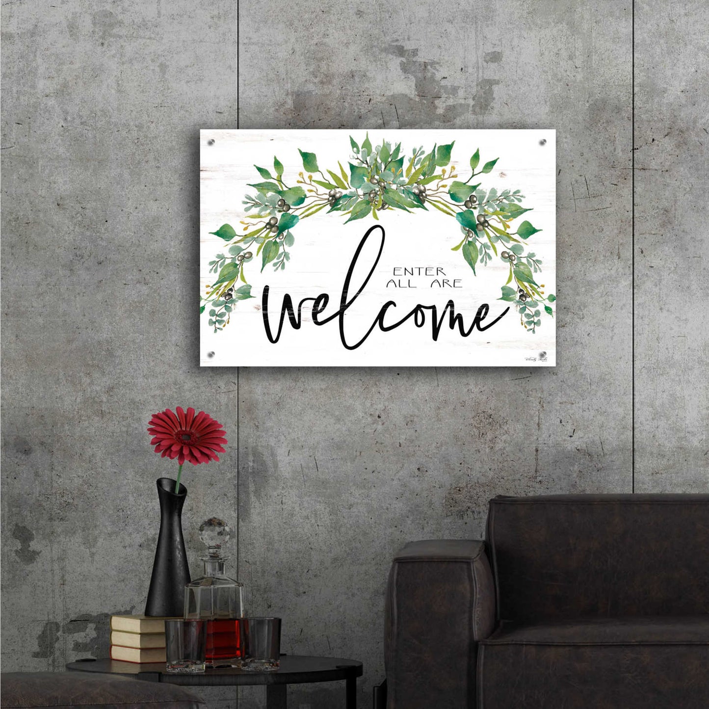 Epic Art 'Enter All Are Welcome' by Cindy Jacobs, Acrylic Glass Wall Art,36x24