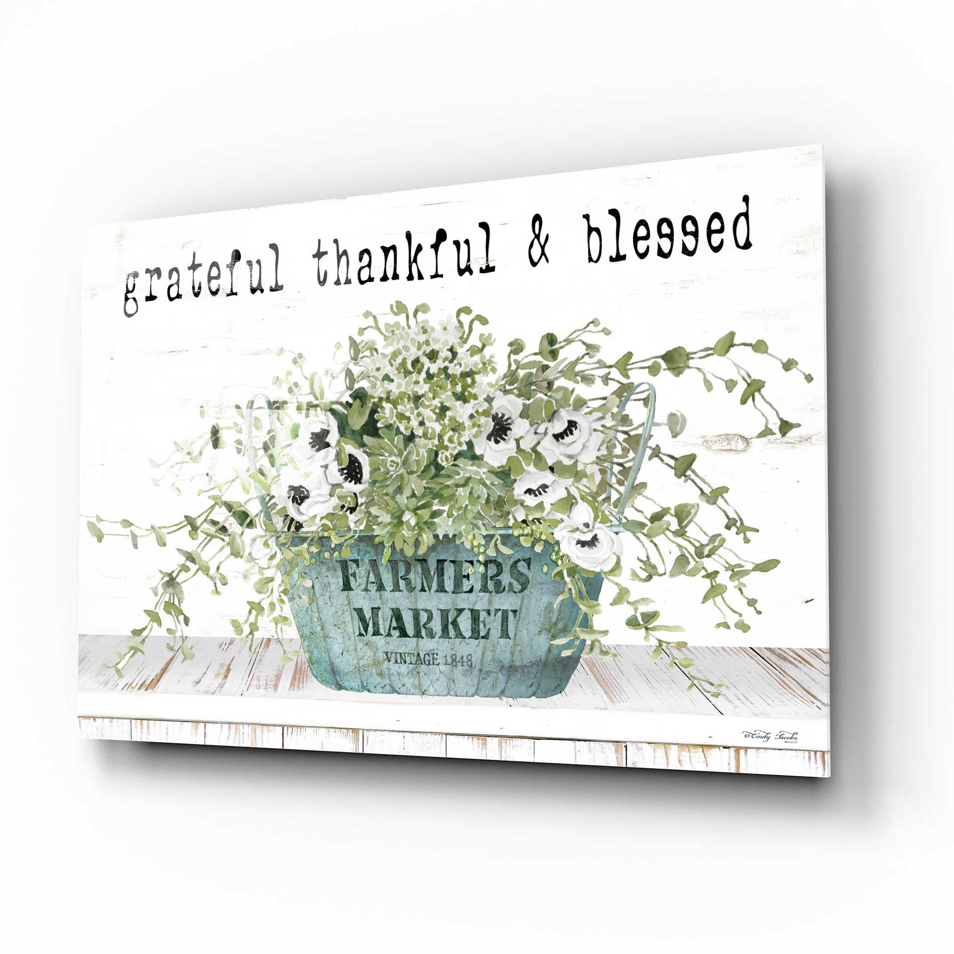 Epic Art 'Grateful Thankful & Blessed' by Cindy Jacobs, Acrylic Glass Wall Art,16x12
