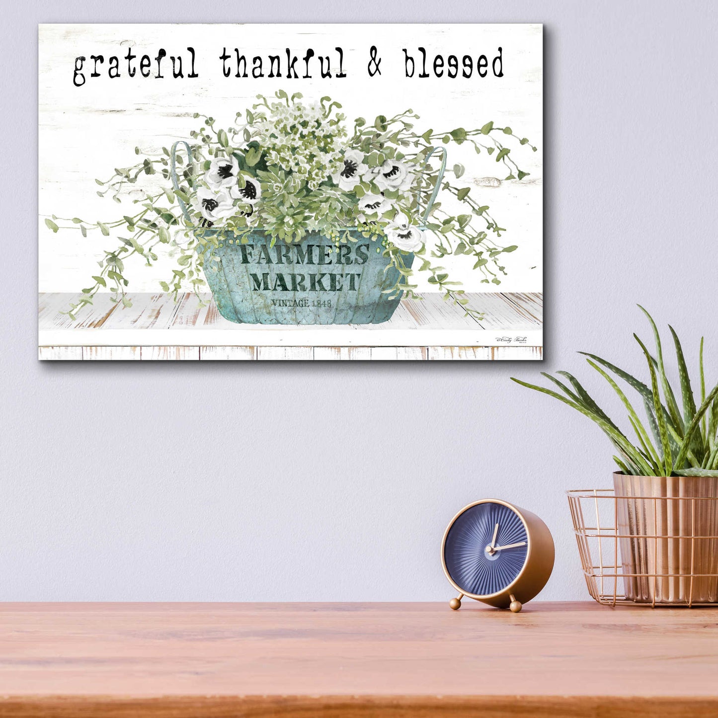 Epic Art 'Grateful Thankful & Blessed' by Cindy Jacobs, Acrylic Glass Wall Art,16x12