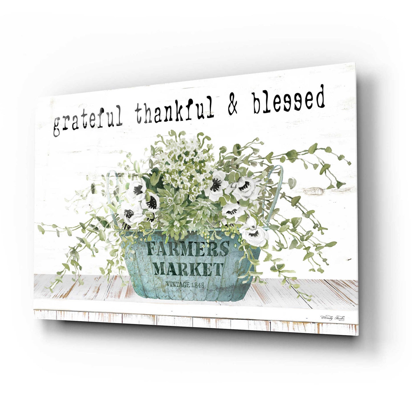 Epic Art 'Grateful Thankful & Blessed' by Cindy Jacobs, Acrylic Glass Wall Art,24x16
