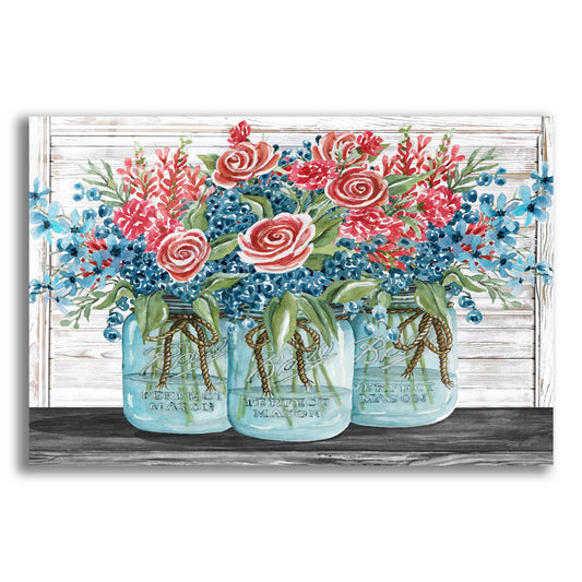 Epic Art 'Red, White & Blue Jars with White Flowers' by Cindy Jacobs, Acrylic Glass Wall Art