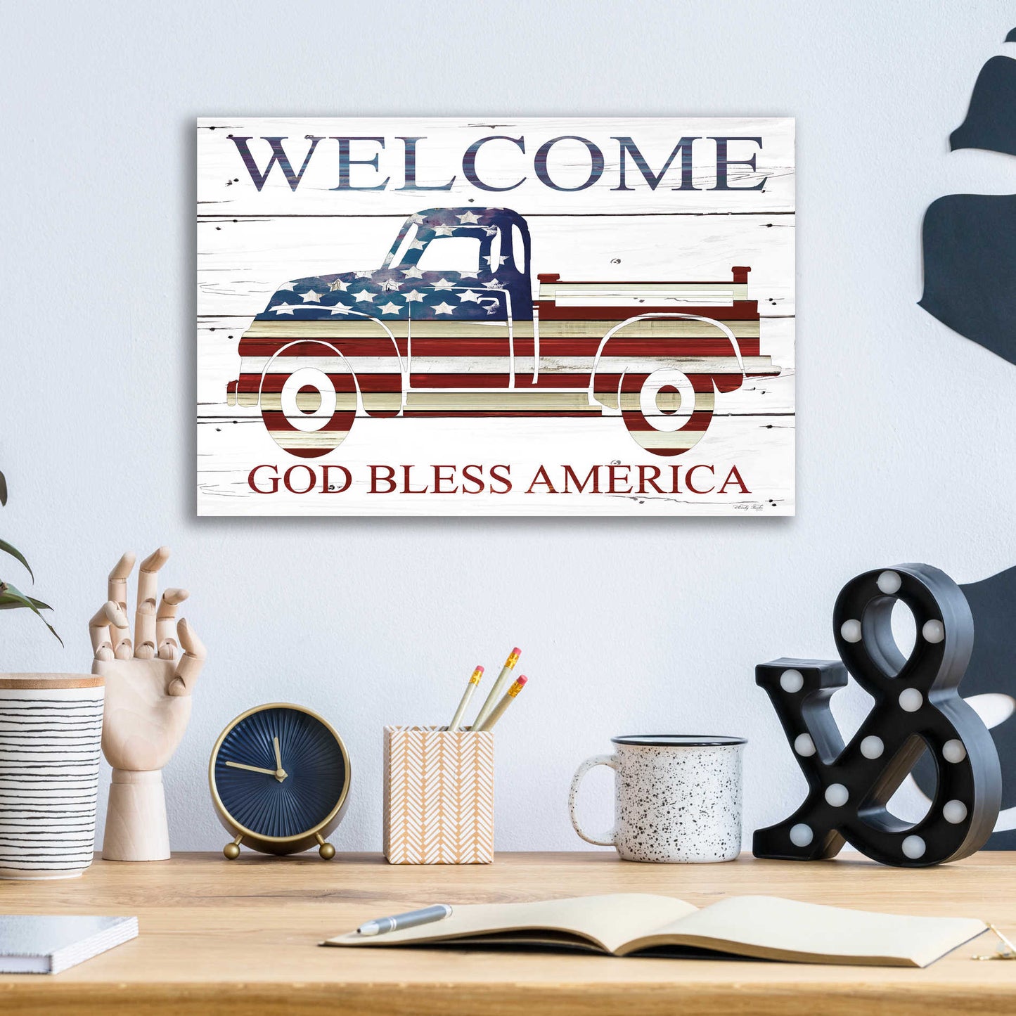 Epic Art 'Welcome Patriotic Truck' by Cindy Jacobs, Acrylic Glass Wall Art,16x12