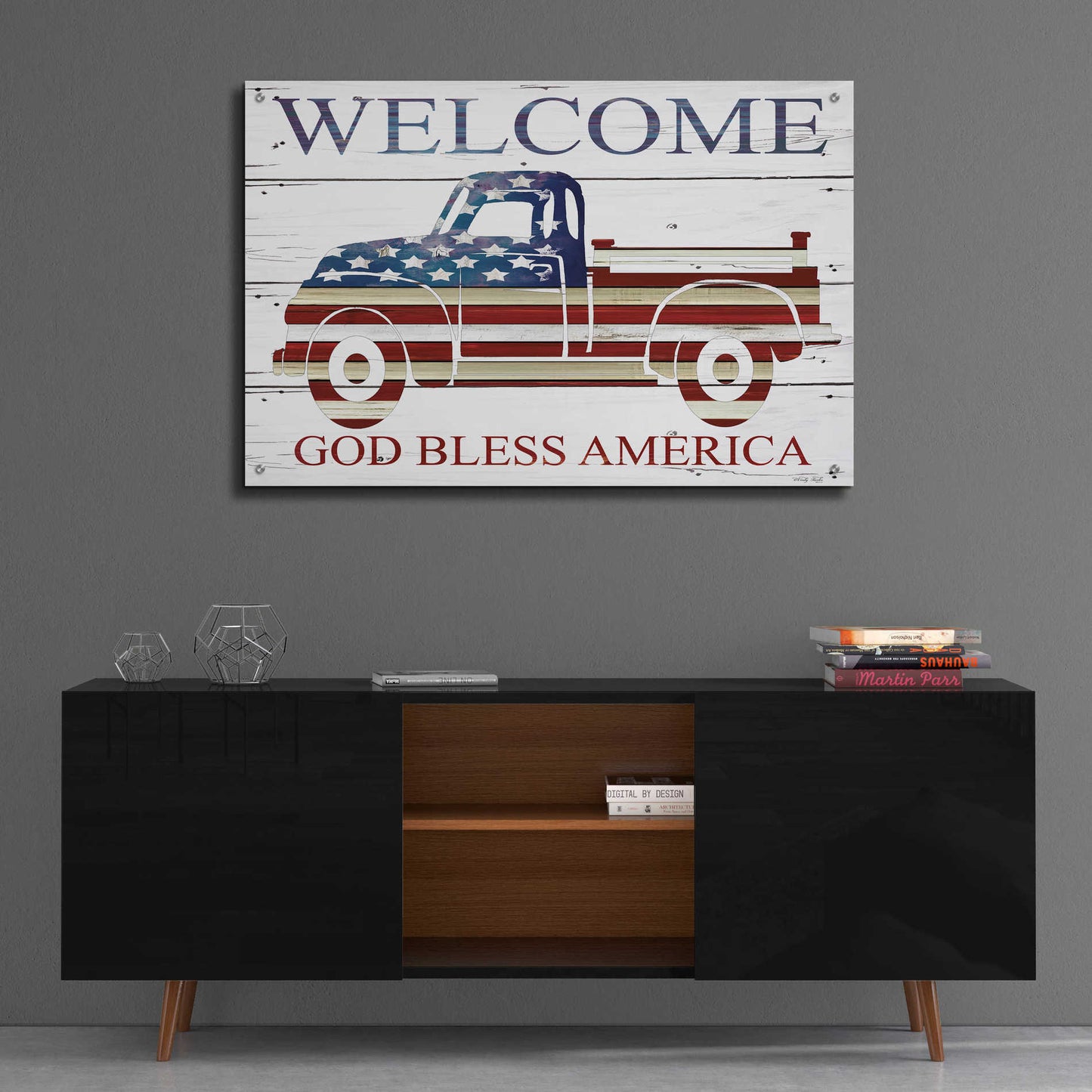 Epic Art 'Welcome Patriotic Truck' by Cindy Jacobs, Acrylic Glass Wall Art,36x24