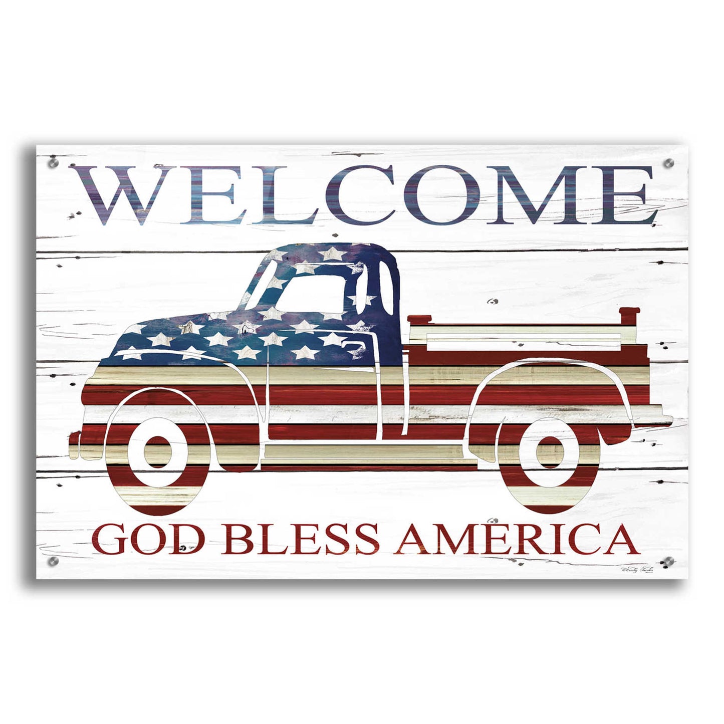 Epic Art 'Welcome Patriotic Truck' by Cindy Jacobs, Acrylic Glass Wall Art,36x24