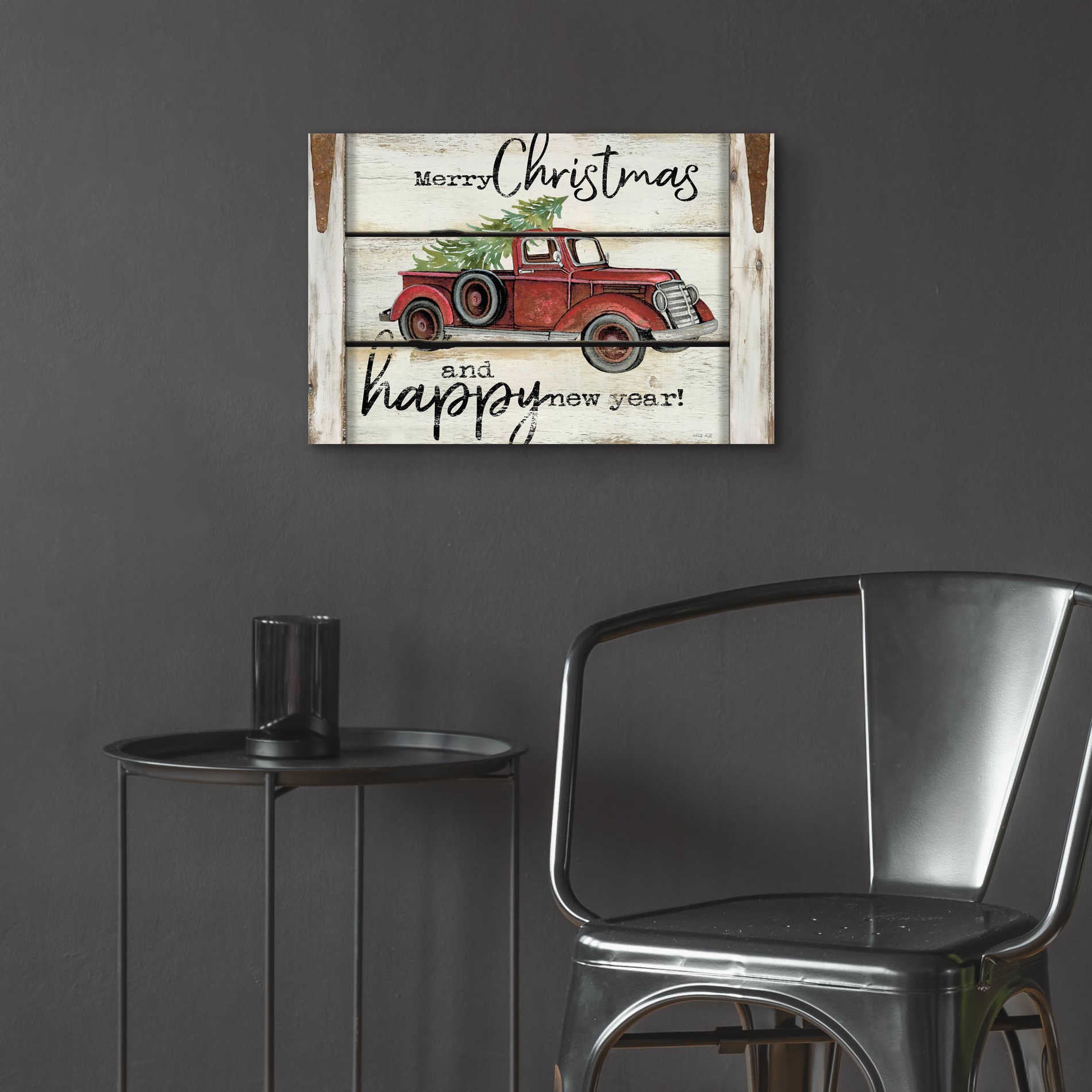 Epic Art 'Merry Christmas & Happy New Year Red Truck' by Cindy Jacobs, Acrylic Glass Wall Art,24x16
