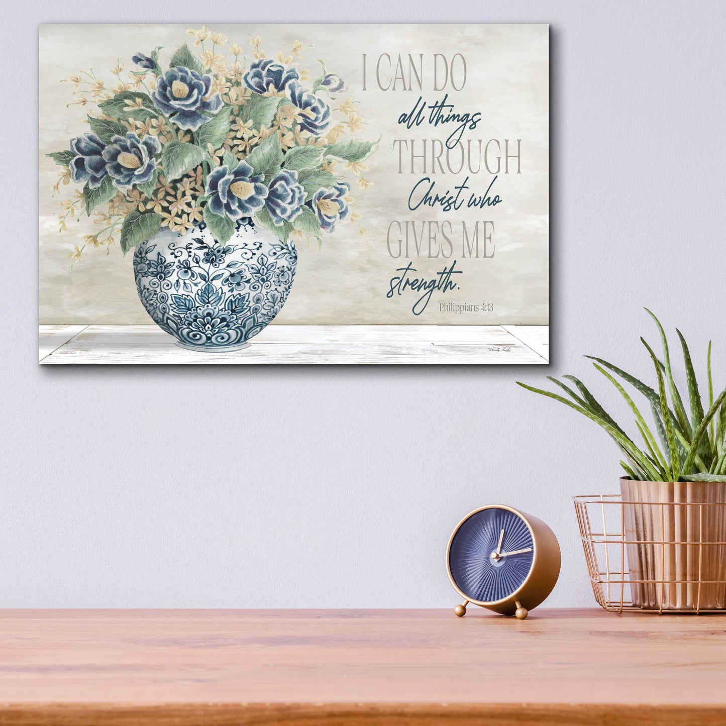 Epic Art 'I Can Do All Things Blue Vase' by Cindy Jacobs, Acrylic Glass Wall Art,16x12