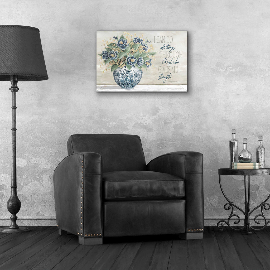 Epic Art 'I Can Do All Things Blue Vase' by Cindy Jacobs, Acrylic Glass Wall Art,24x16