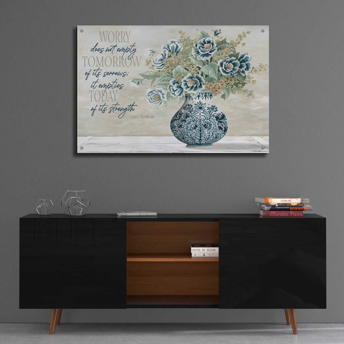 Epic Art 'Don't Worry Blue Vase' by Cindy Jacobs, Acrylic Glass Wall Art,36x24