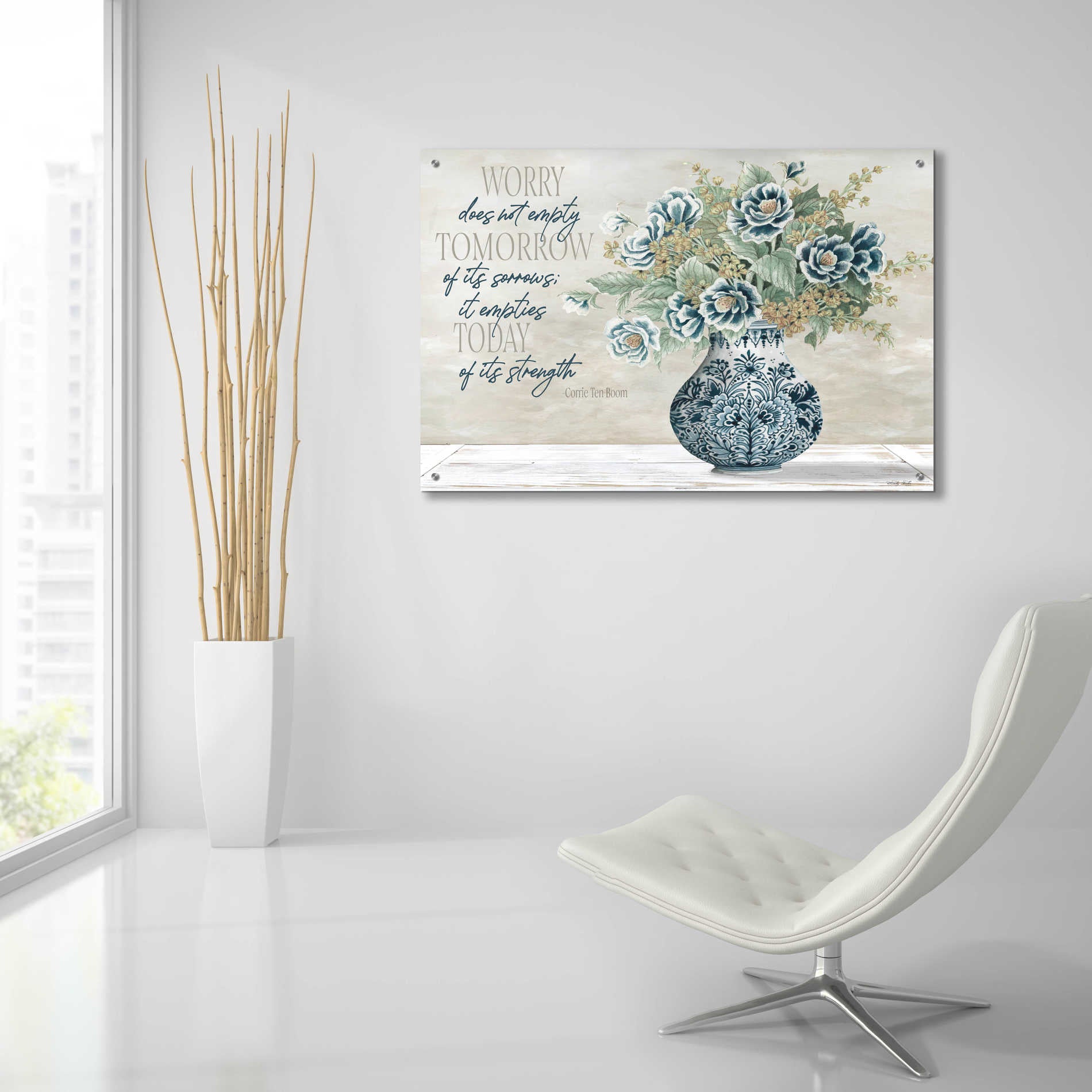 Epic Art 'Don't Worry Blue Vase' by Cindy Jacobs, Acrylic Glass Wall Art,36x24