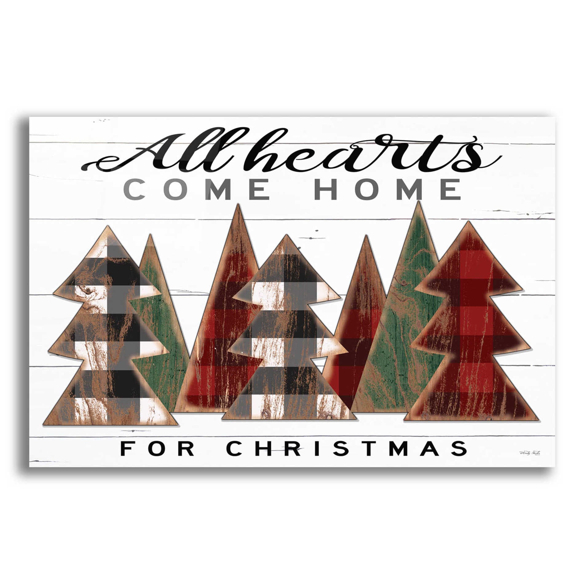 Epic Art 'All Hearts Come Home Plaid Trees' by Cindy Jacobs, Acrylic Glass Wall Art,16x12