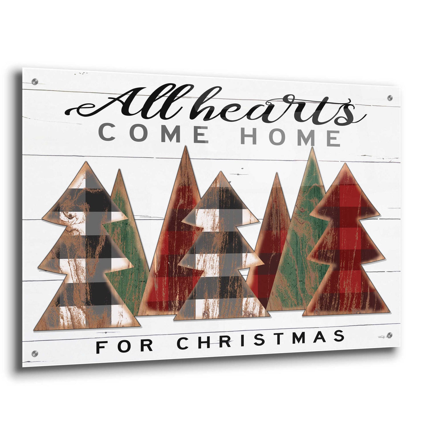 Epic Art 'All Hearts Come Home Plaid Trees' by Cindy Jacobs, Acrylic Glass Wall Art,36x24