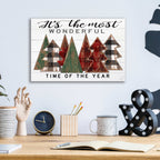 Epic Art 'It's the Most Wonderful Time Plaid Trees' by Cindy Jacobs, Acrylic Glass Wall Art,16x12