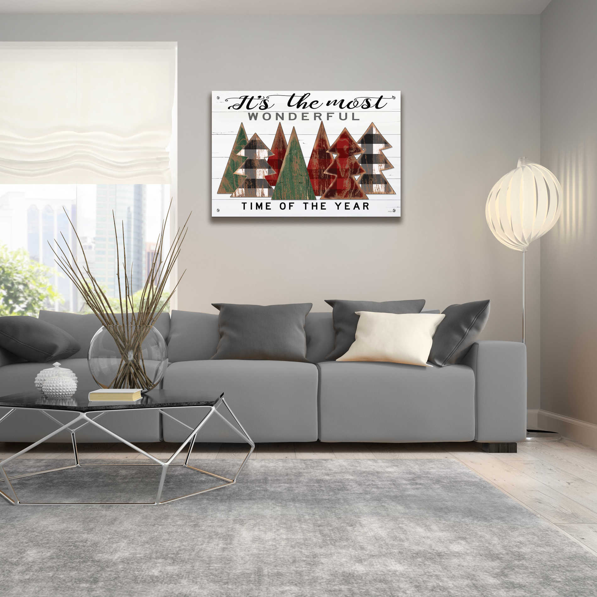 Epic Art 'It's the Most Wonderful Time Plaid Trees' by Cindy Jacobs, Acrylic Glass Wall Art,36x24