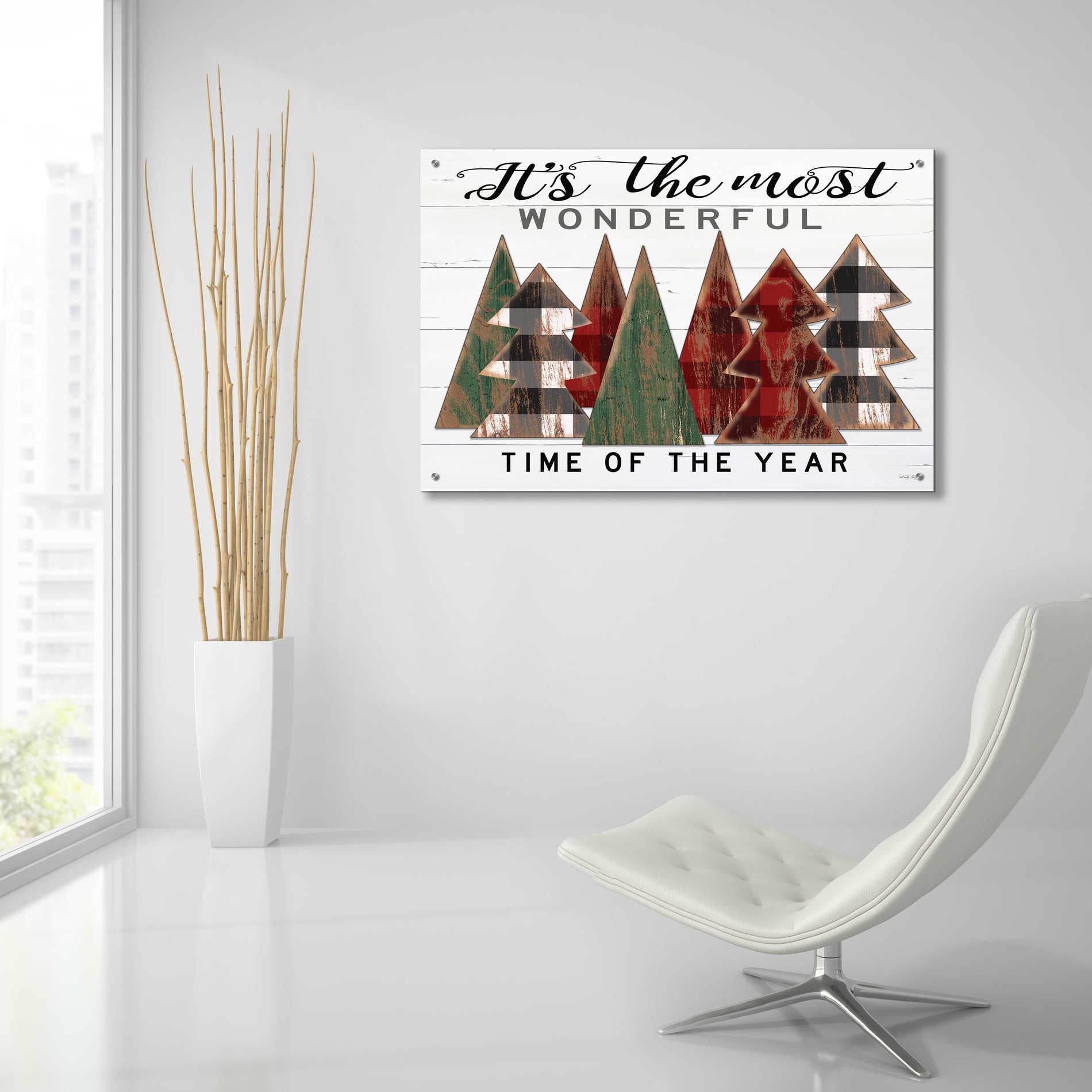 Epic Art 'It's the Most Wonderful Time Plaid Trees' by Cindy Jacobs, Acrylic Glass Wall Art,36x24