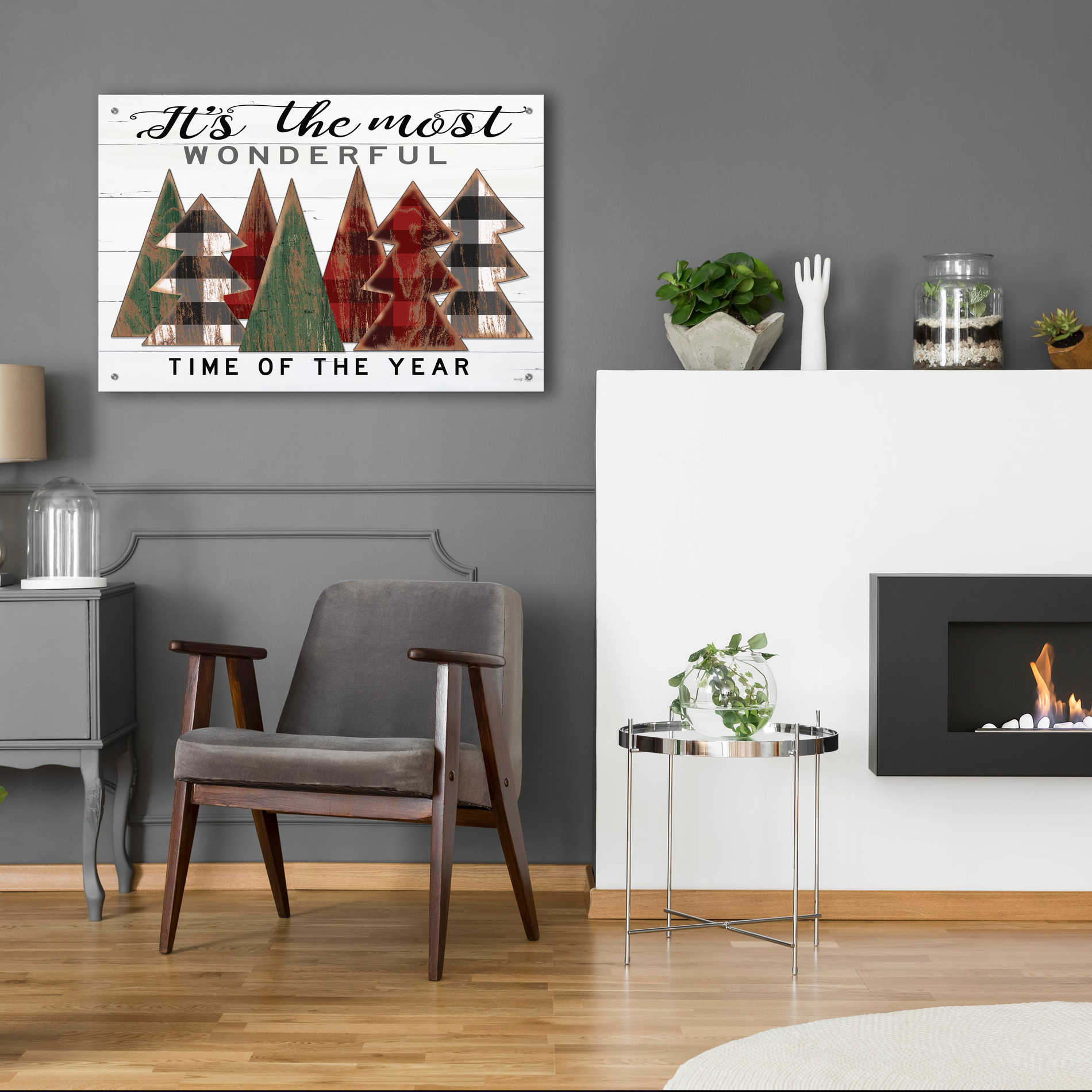 Epic Art 'It's the Most Wonderful Time Plaid Trees' by Cindy Jacobs, Acrylic Glass Wall Art,36x24