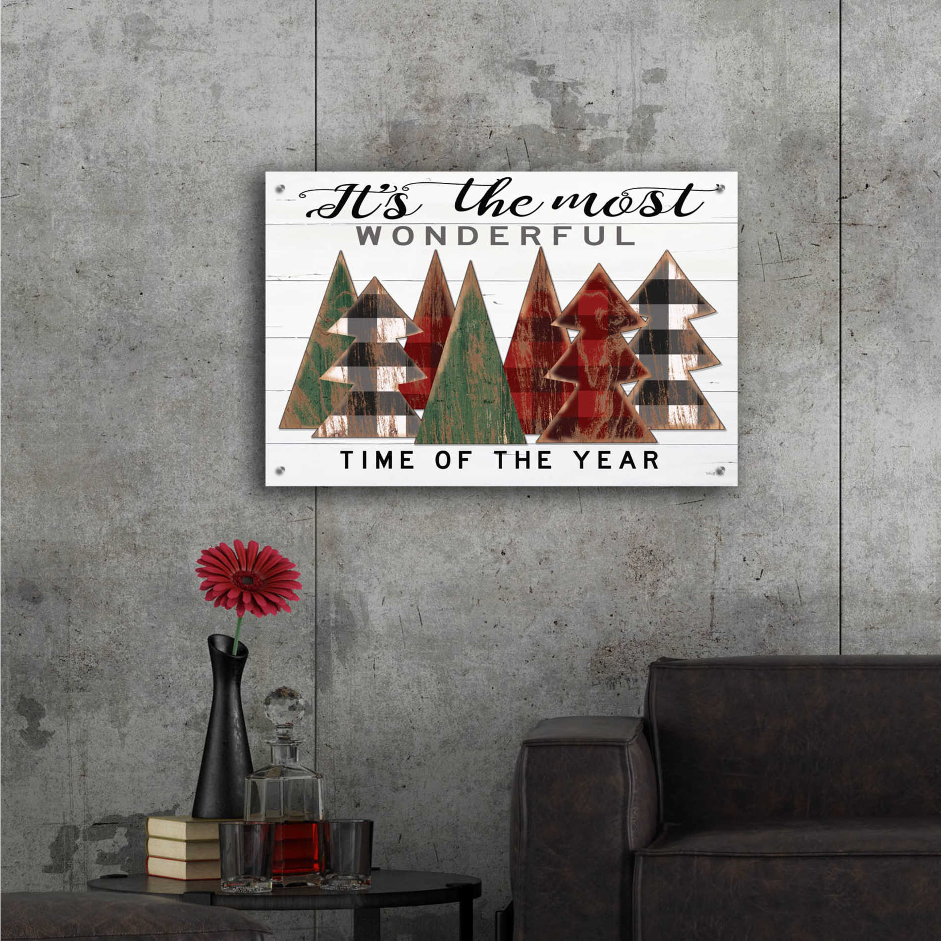 Epic Art 'It's the Most Wonderful Time Plaid Trees' by Cindy Jacobs, Acrylic Glass Wall Art,36x24