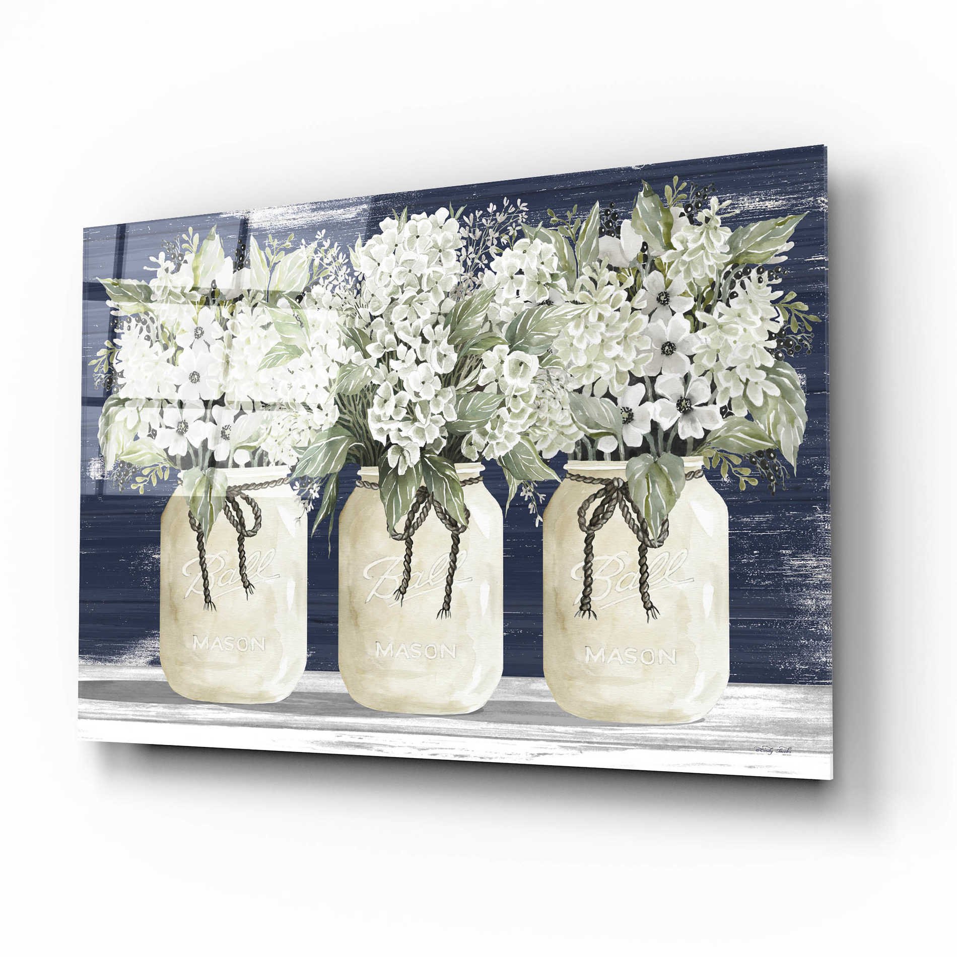 Epic Art 'White Floral Trio' by Cindy Jacobs, Acrylic Glass Wall Art,16x12