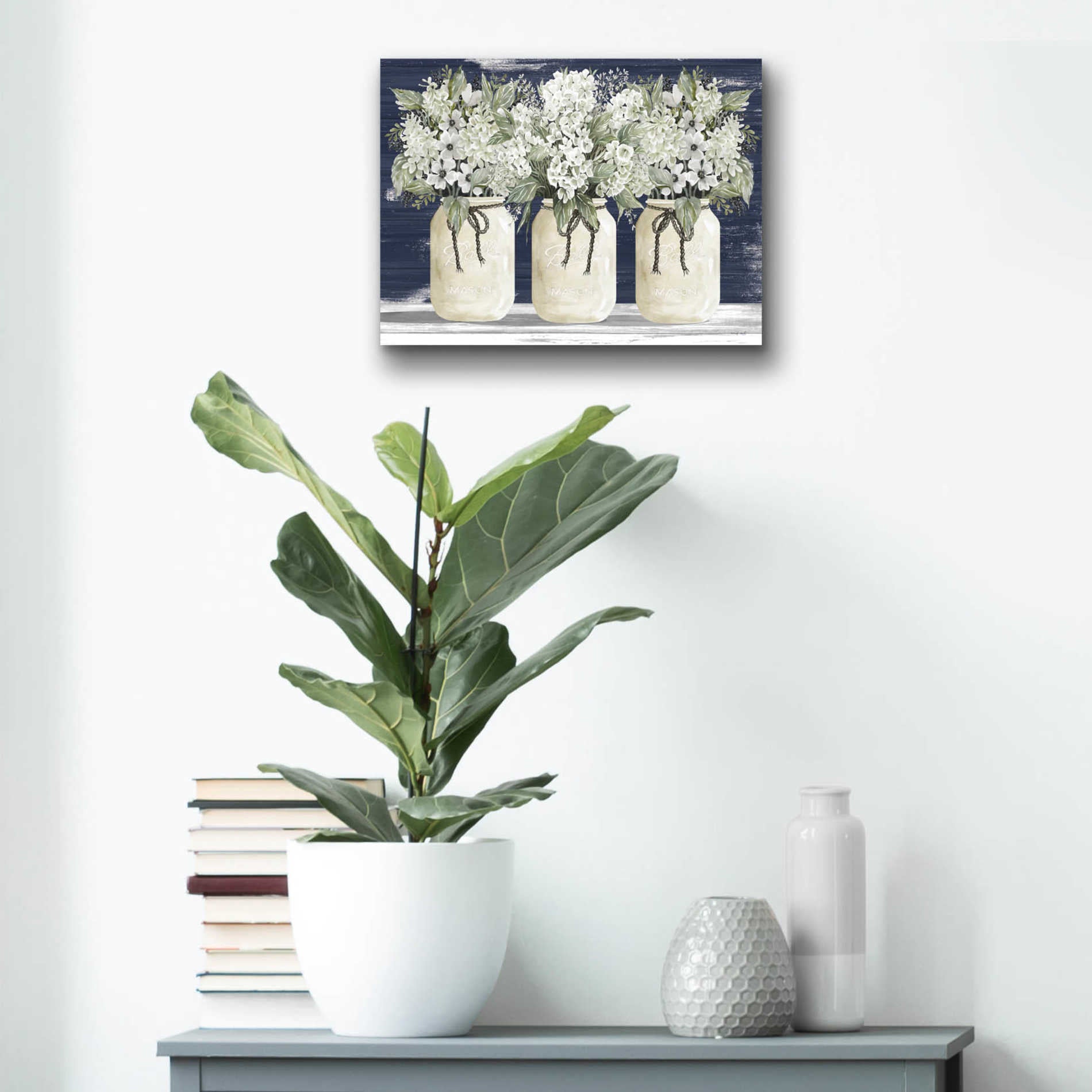 Epic Art 'White Floral Trio' by Cindy Jacobs, Acrylic Glass Wall Art,16x12